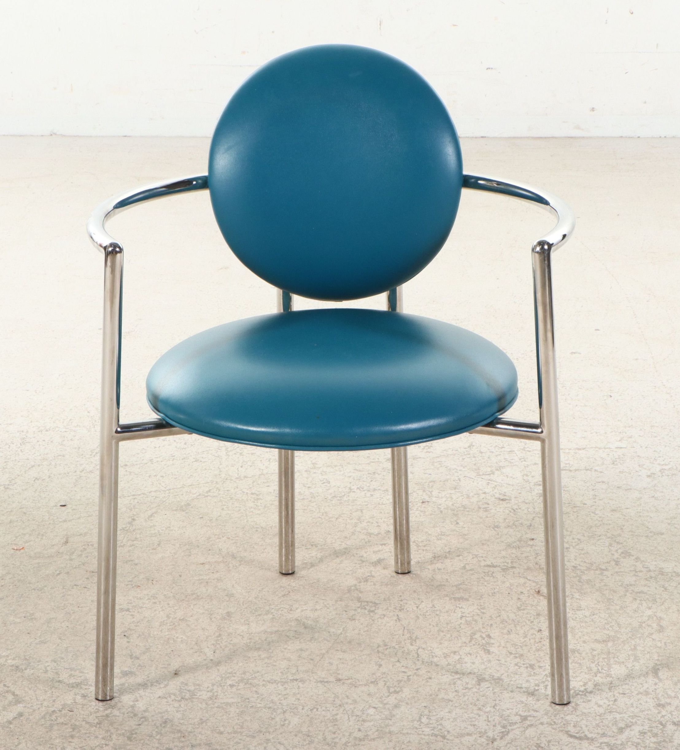 Brewton Polished Stainless Steel and Peacock Naugahyde "Moon Chair"