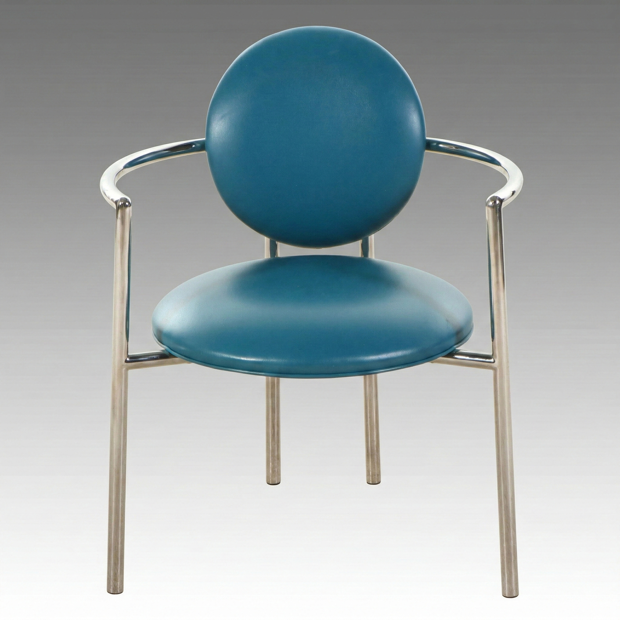 Brewton Polished Stainless Steel and Peacock Naugahyde "Moon Chair"