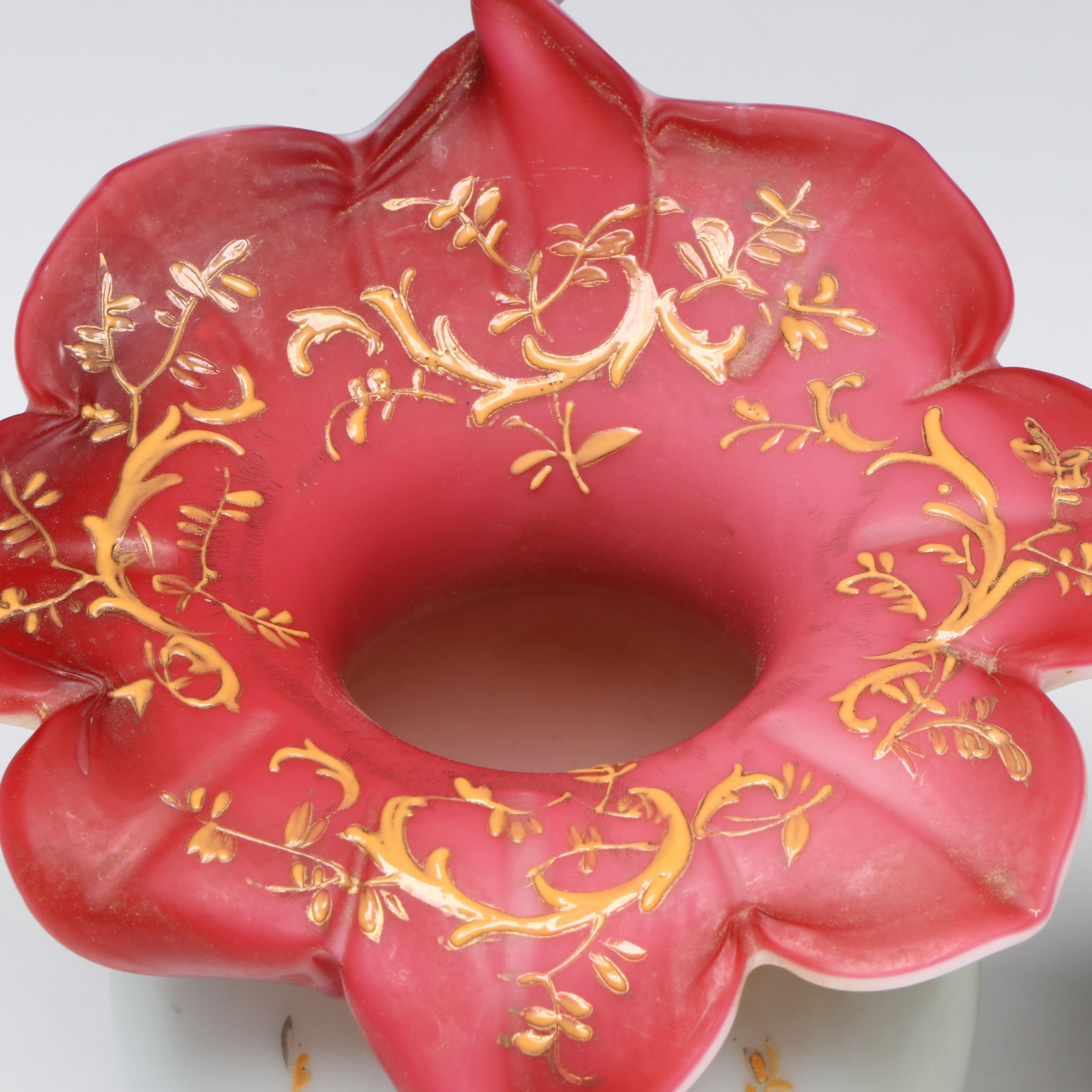 Victorian Style Jack-in-the-Pulpit Ruby and Blue Cased Glass Vases