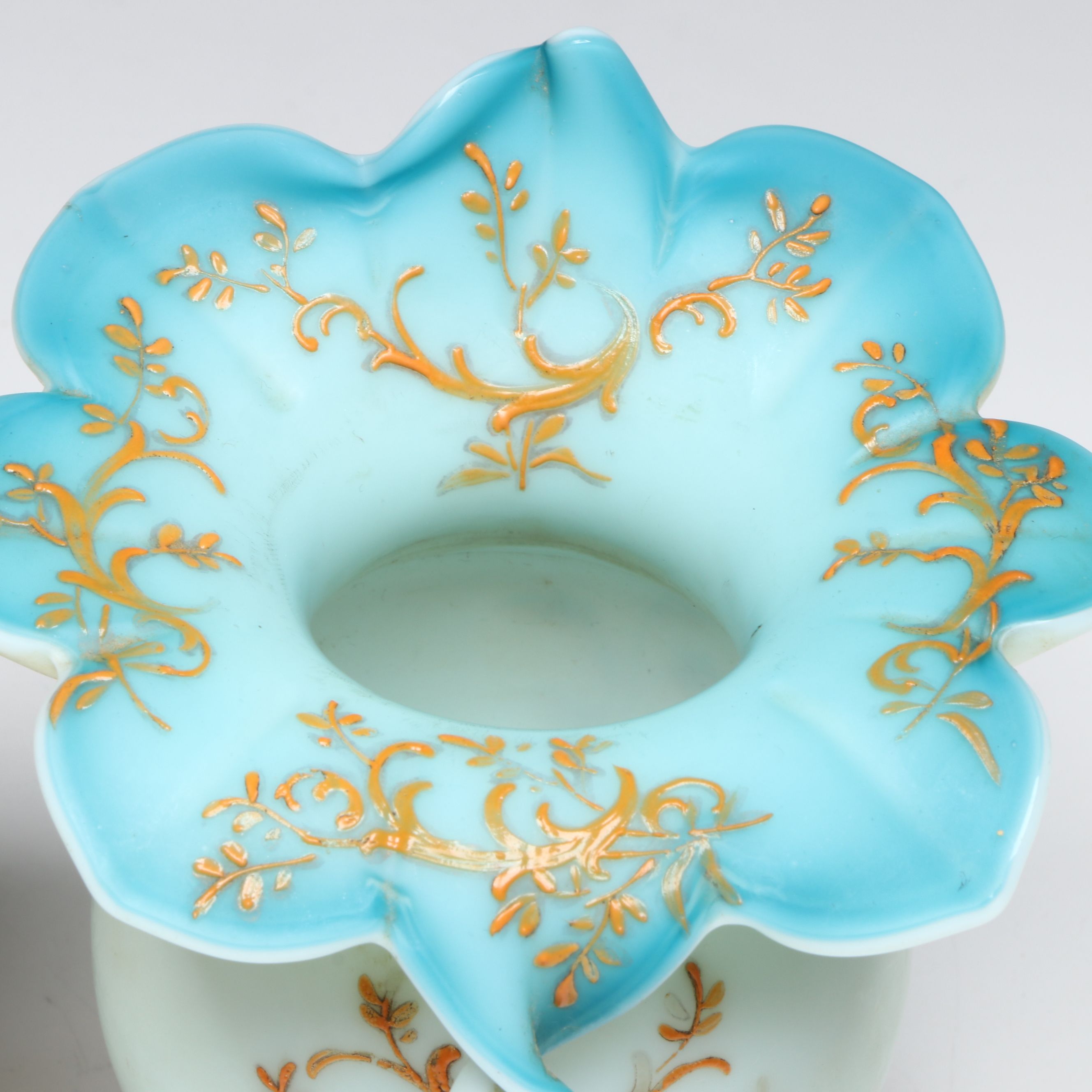 Victorian Style Jack-in-the-Pulpit Ruby and Blue Cased Glass Vases