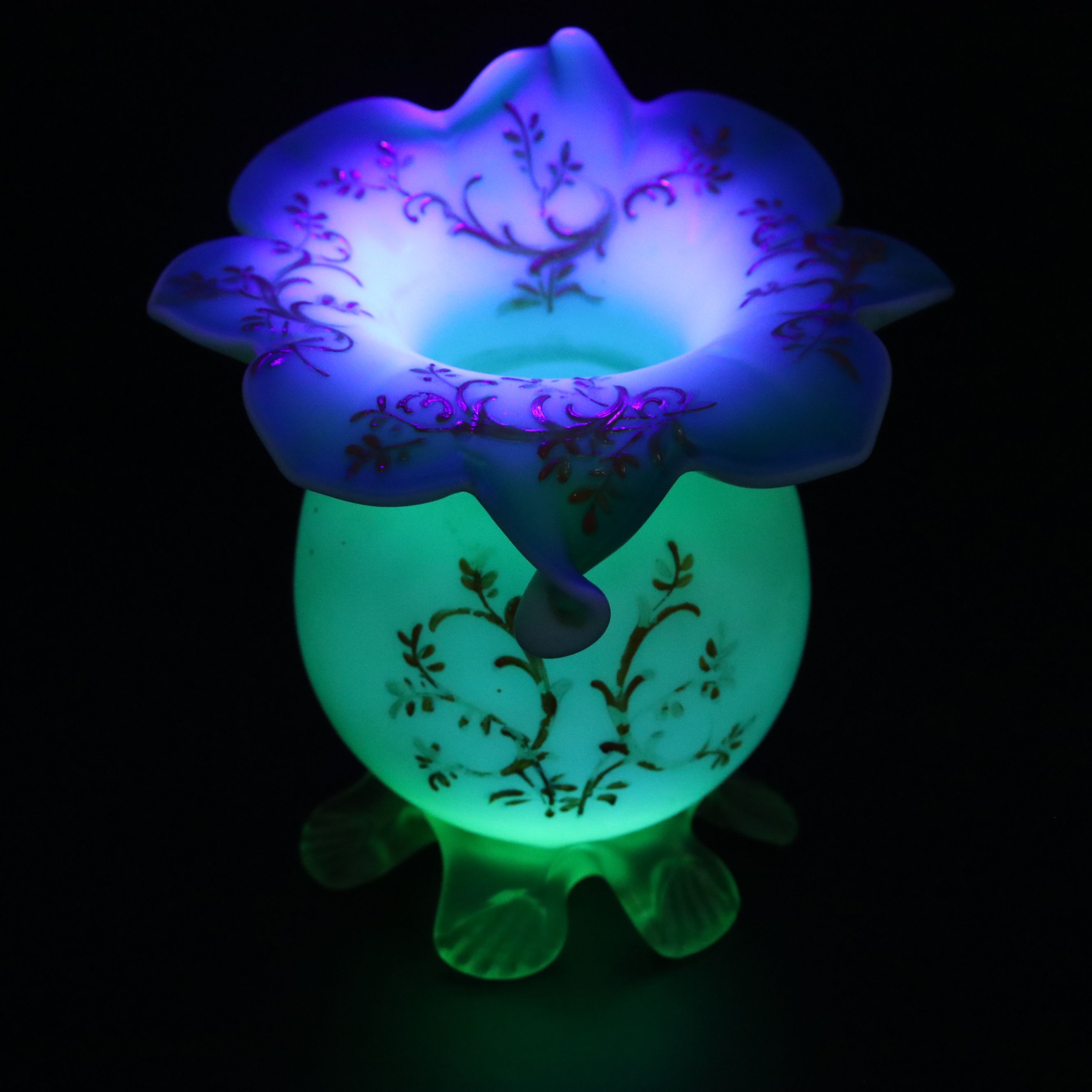 Victorian Style Jack-in-the-Pulpit Ruby and Blue Cased Glass Vases