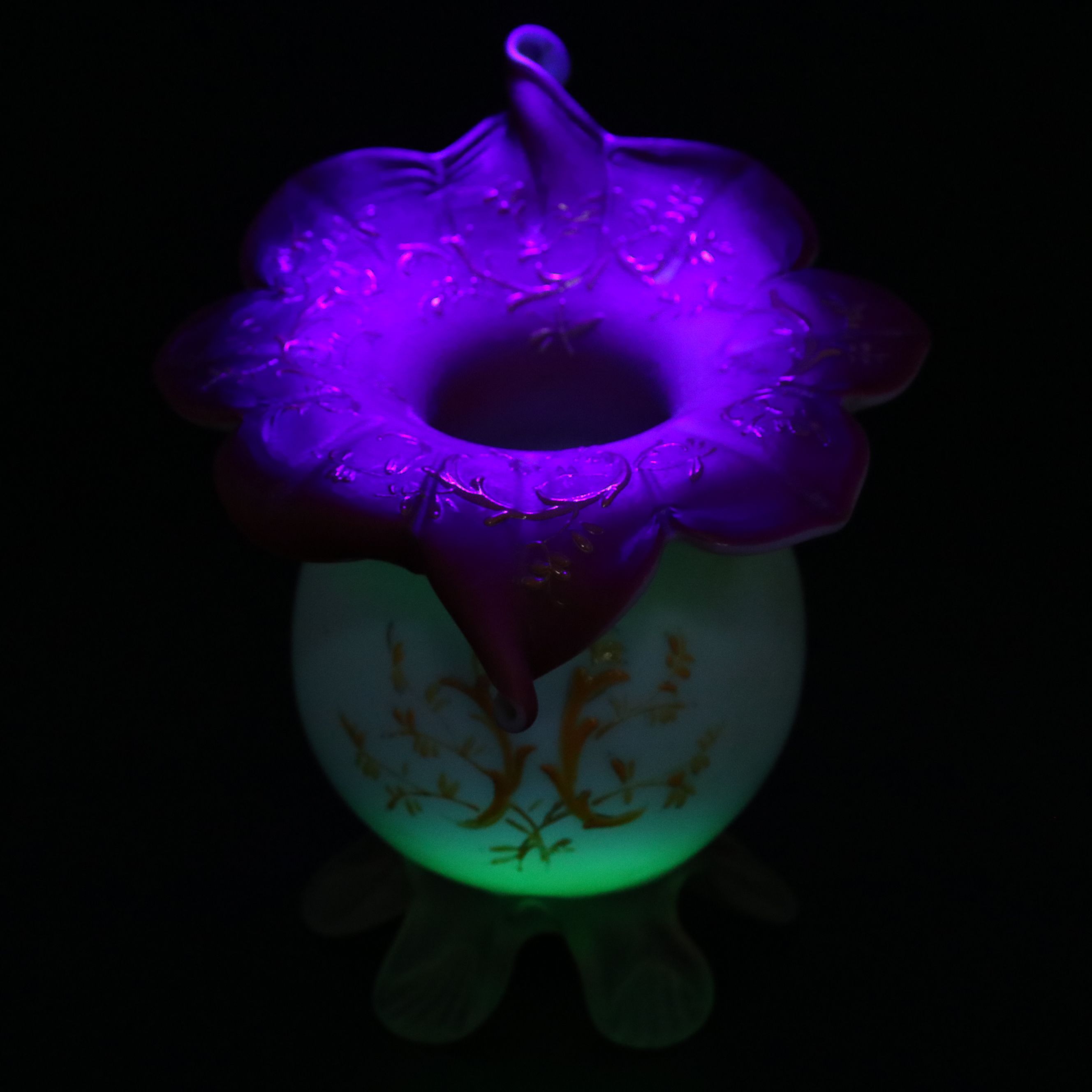 Victorian Style Jack-in-the-Pulpit Ruby and Blue Cased Glass Vases