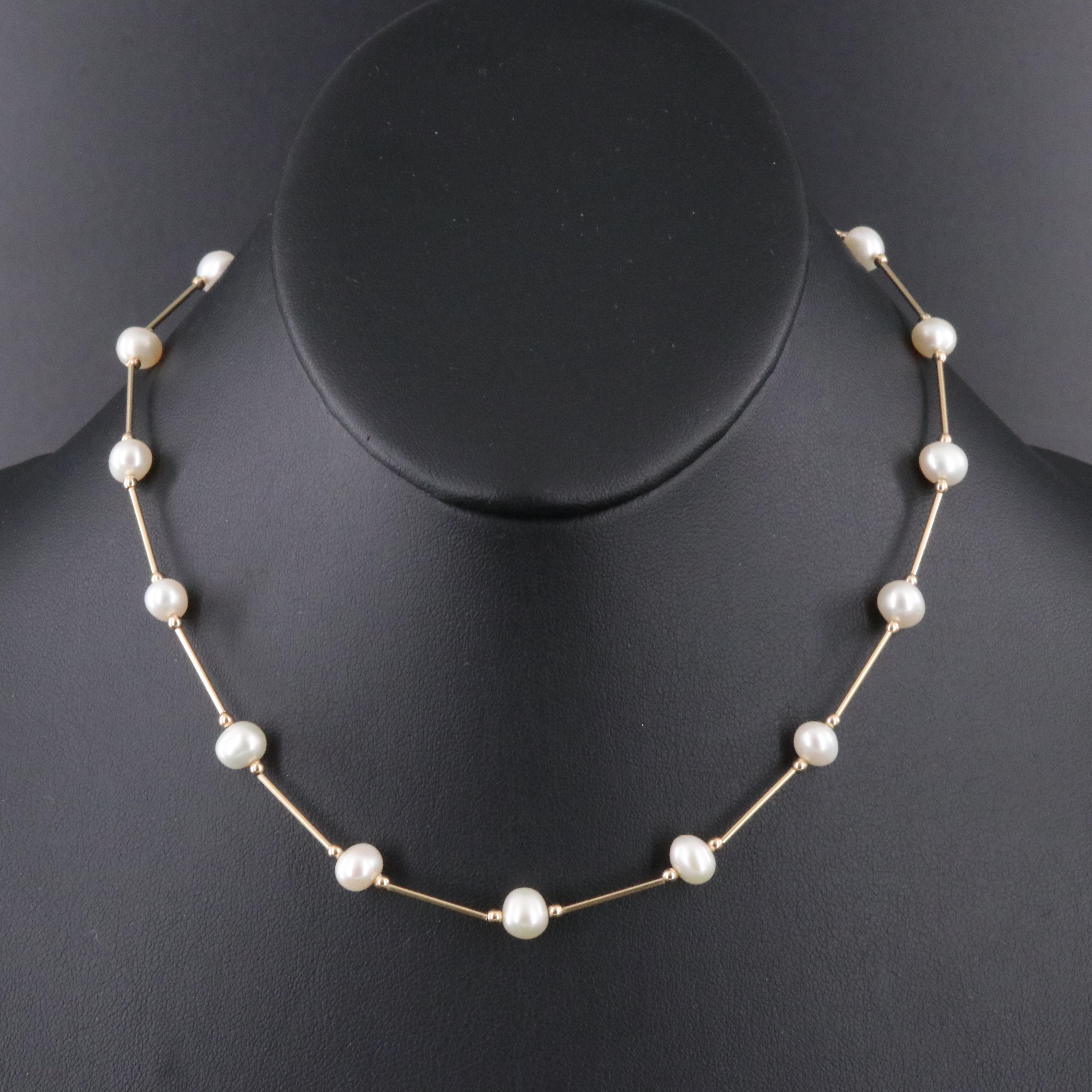 14K Pearl Station Necklace