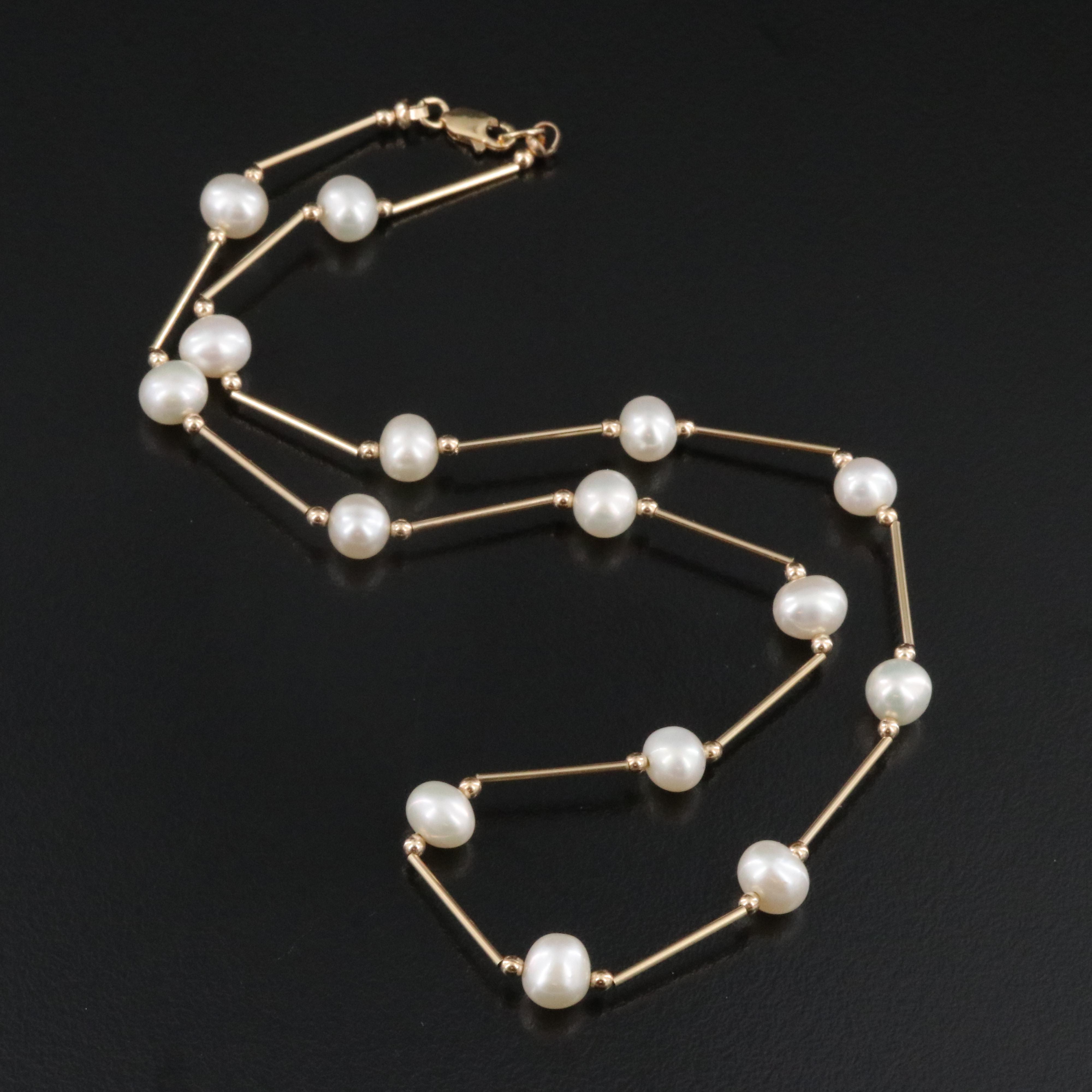 14K Pearl Station Necklace