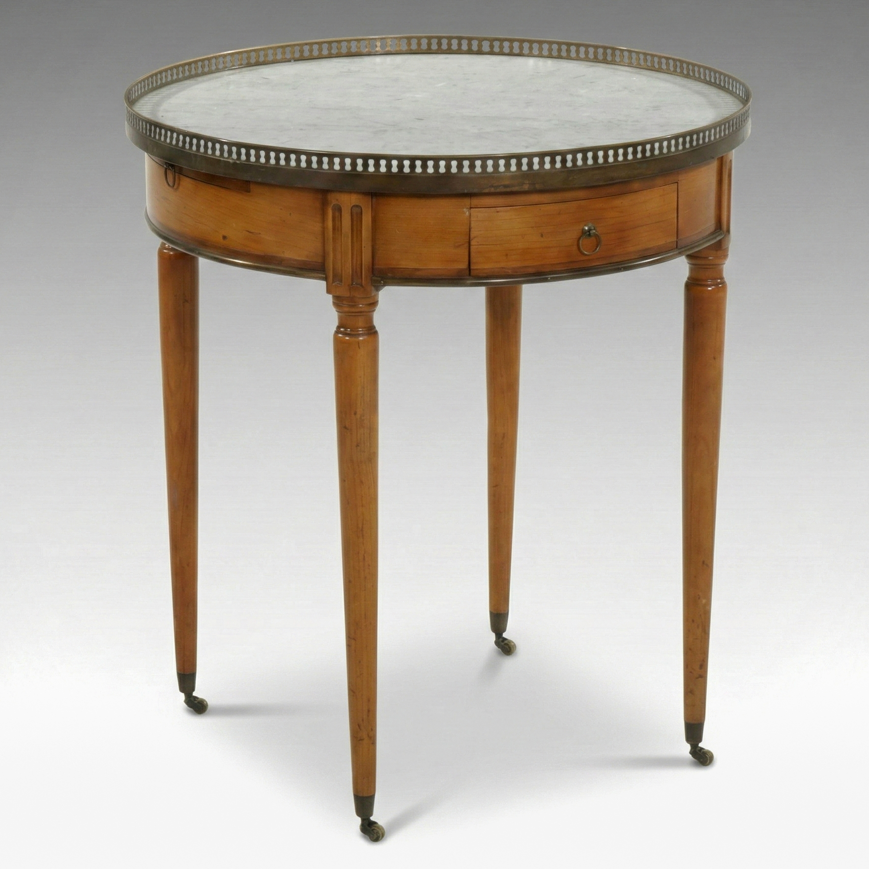 Louis XVI Style Bouillotte Fruitwood Side Table with Marble Top