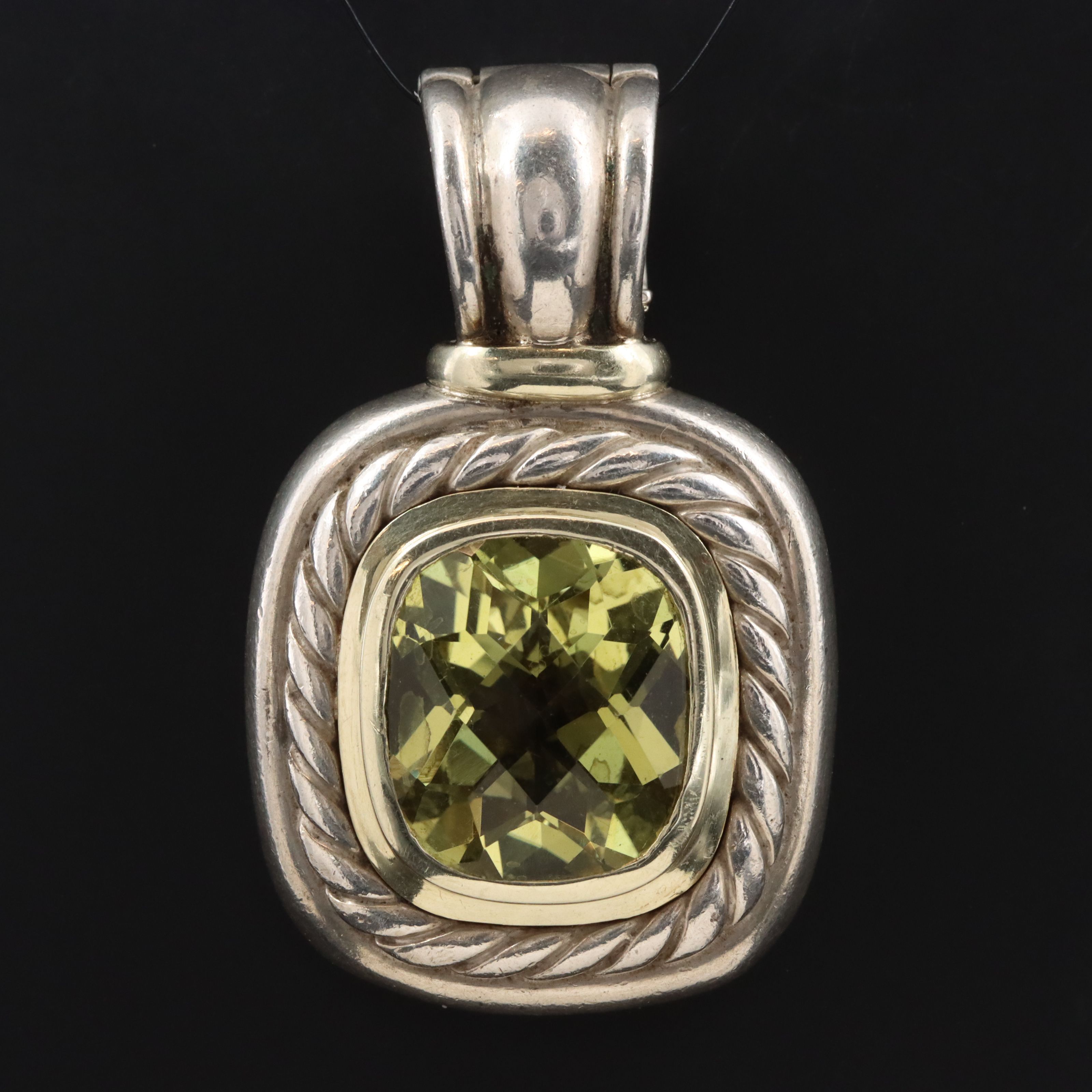 David Yurman Albion Sterling Lemon Quartz Enhancer Pendant with 14K Accents