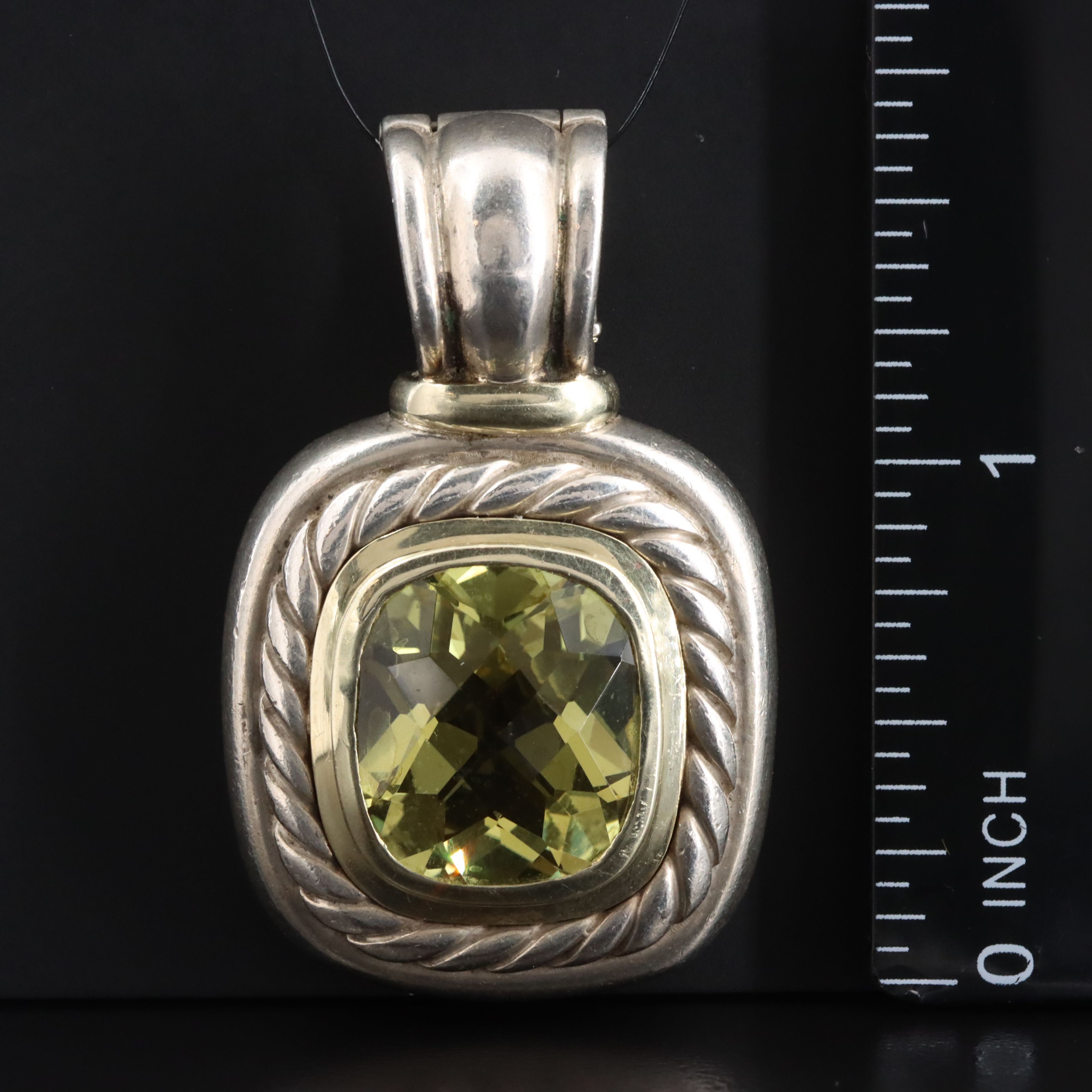 David Yurman Albion Sterling Lemon Quartz Enhancer Pendant with 14K Accents