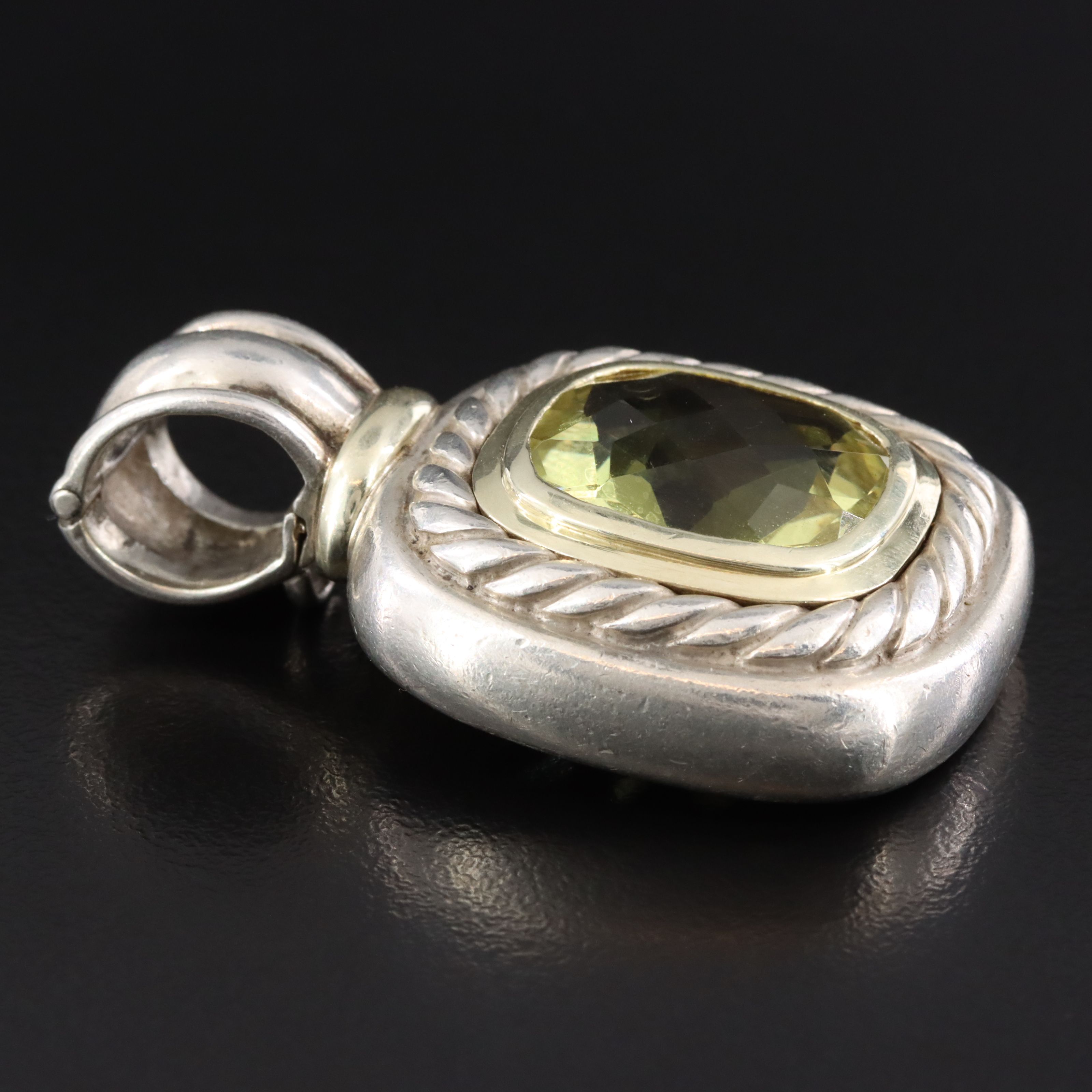David Yurman Albion Sterling Lemon Quartz Enhancer Pendant with 14K Accents