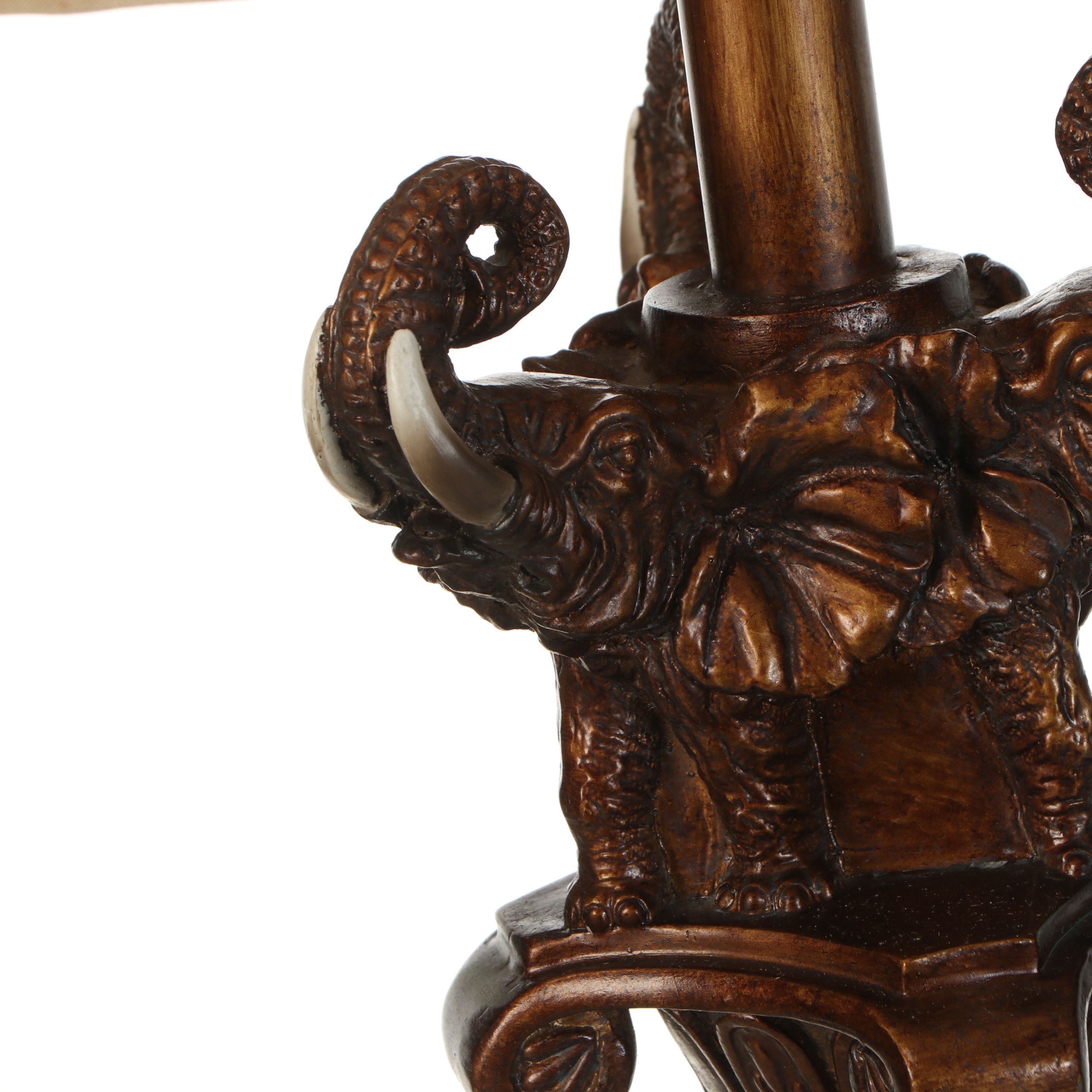 Bronzed Finish Elephant Handle Floor Lamp with Silk Shade