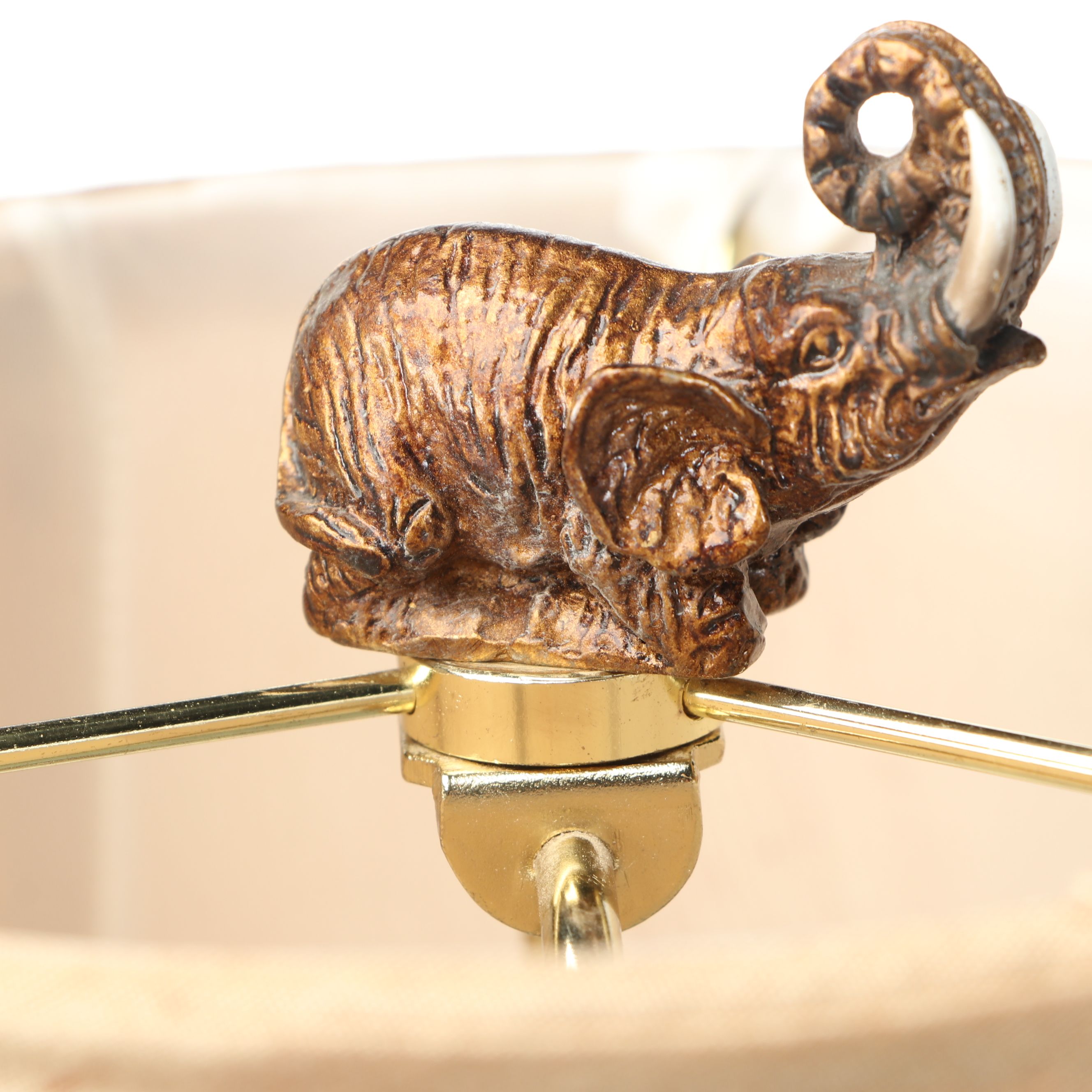 Bronzed Finish Elephant Handle Floor Lamp with Silk Shade