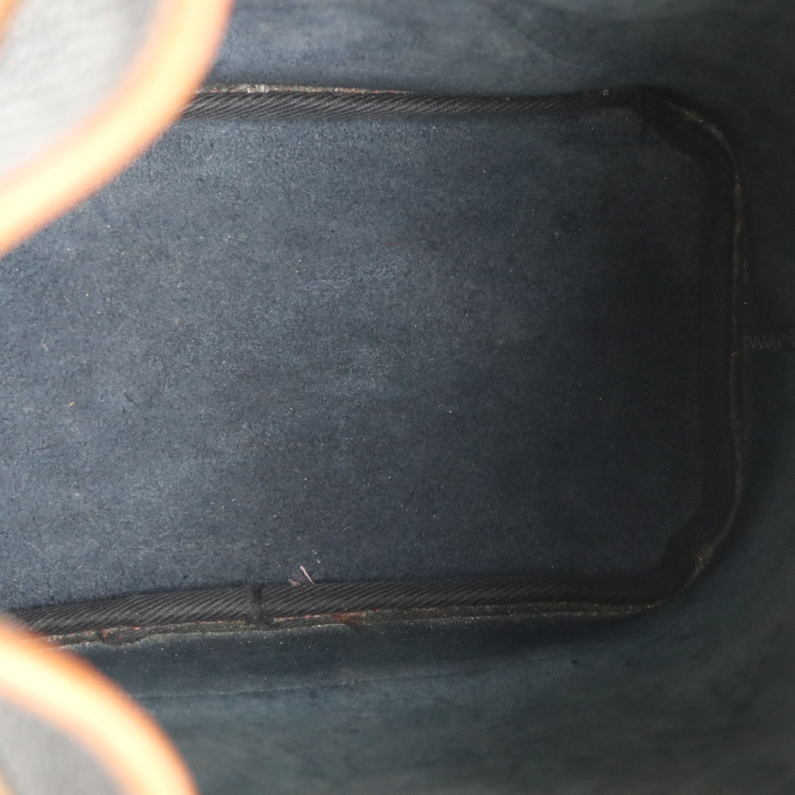 Dooney & Bourke Drawstring Bucket Bag in Navy Blue All-Weather & Brown Leather