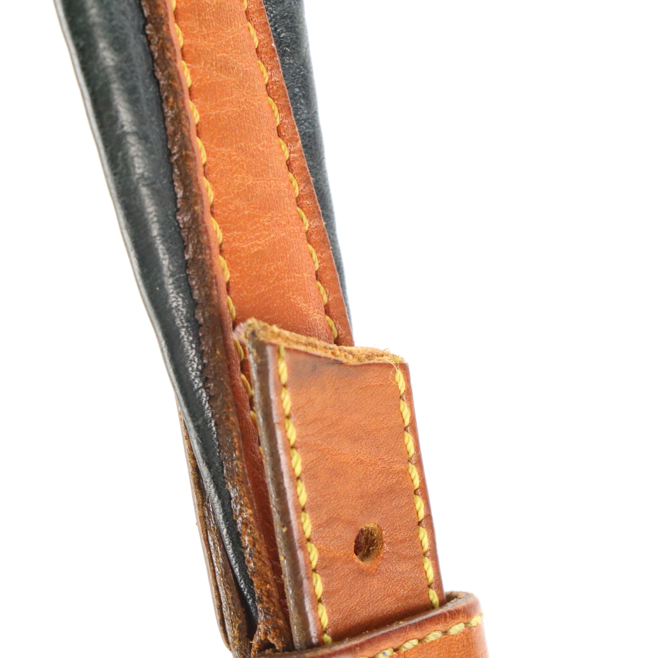 Dooney & Bourke Drawstring Bucket Bag in Navy Blue All-Weather & Brown Leather