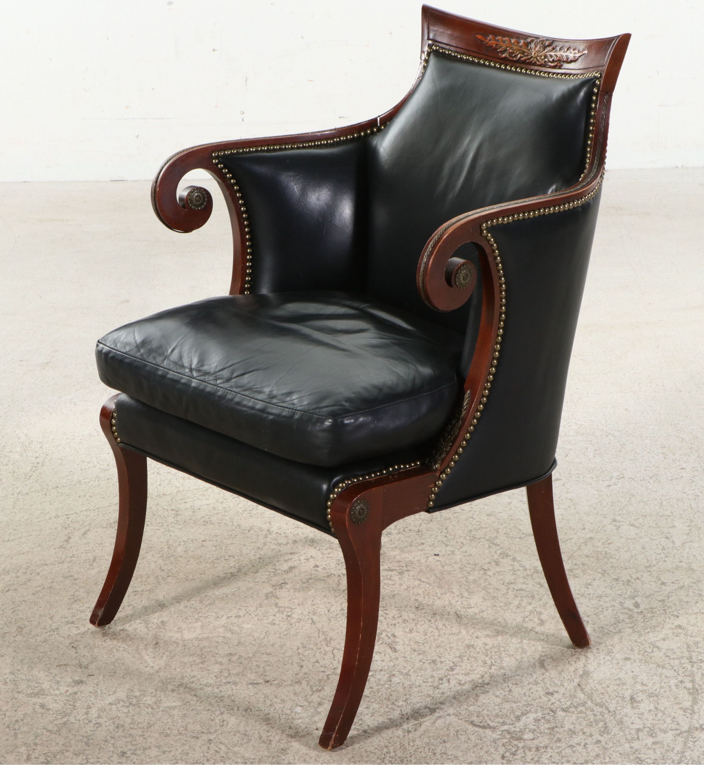 Pair of Neoclassical Style Leather Upholstered Library Chairs