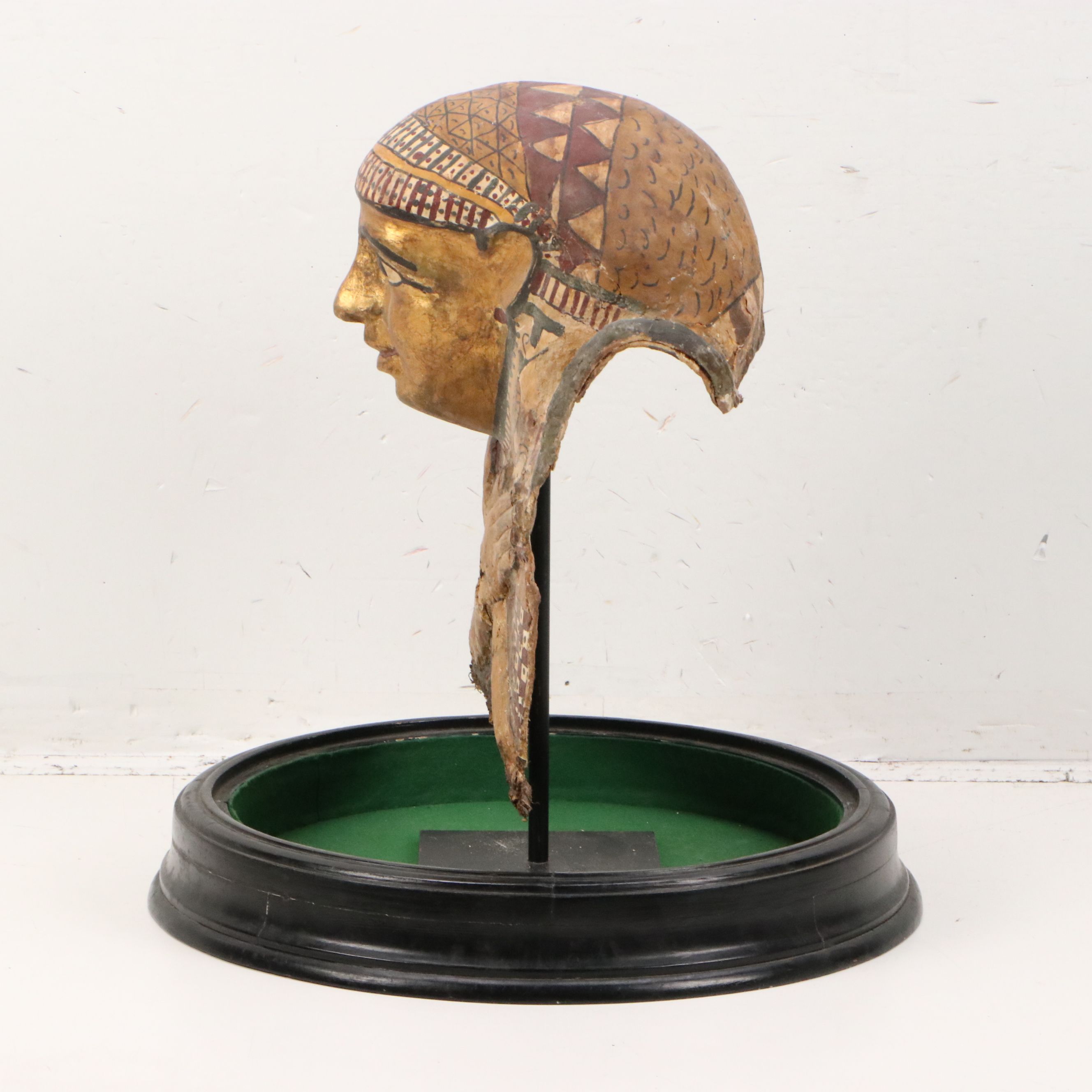 Egyptian Sarcophagus Helmet Mask in Glass Case, 1st to 2nd Century CE