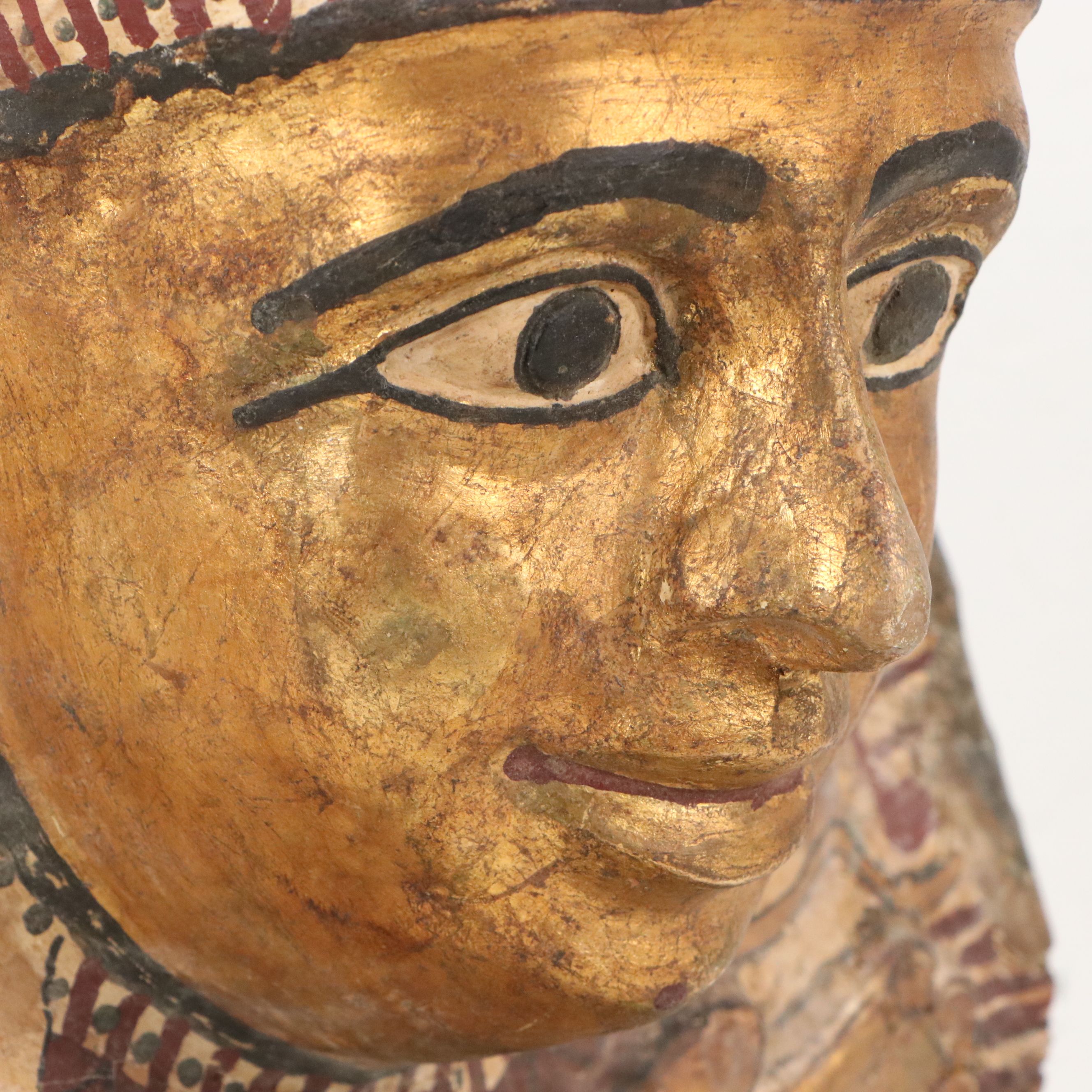 Egyptian Sarcophagus Helmet Mask in Glass Case, 1st to 2nd Century CE