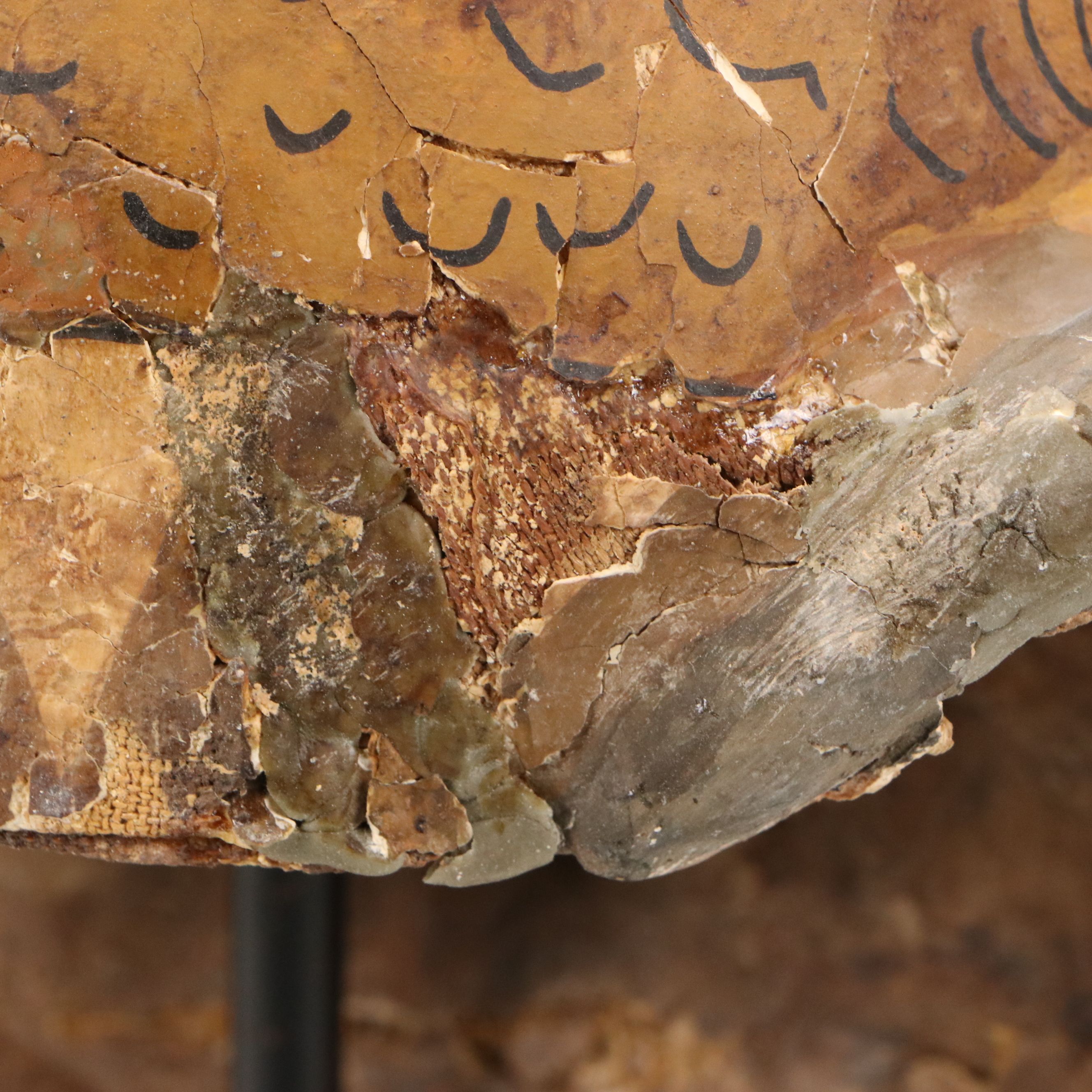 Egyptian Sarcophagus Helmet Mask in Glass Case, 1st to 2nd Century CE