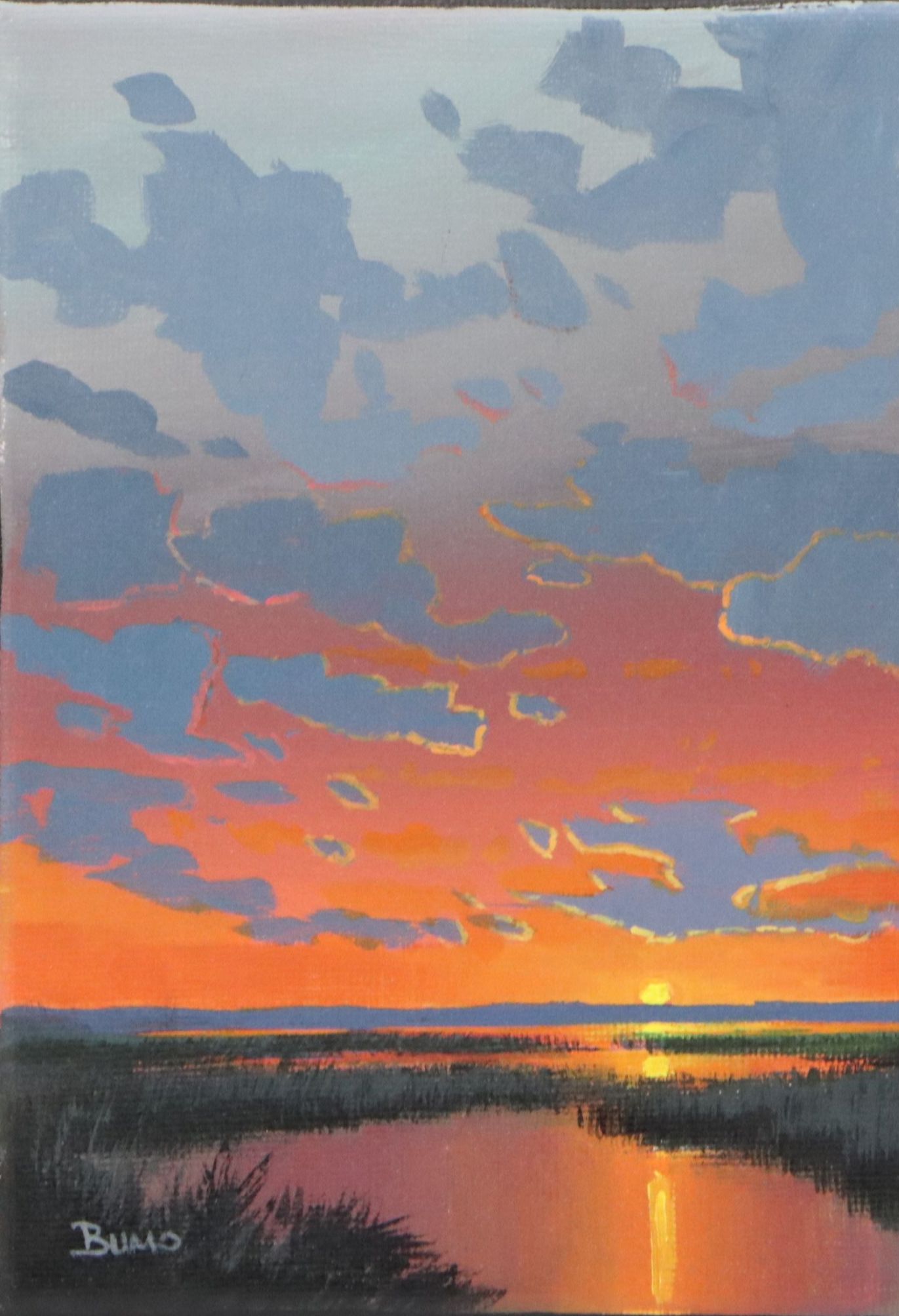 Doug "Bumo" Johnpeer Acrylic Painting of Sunset Landscape, 2024