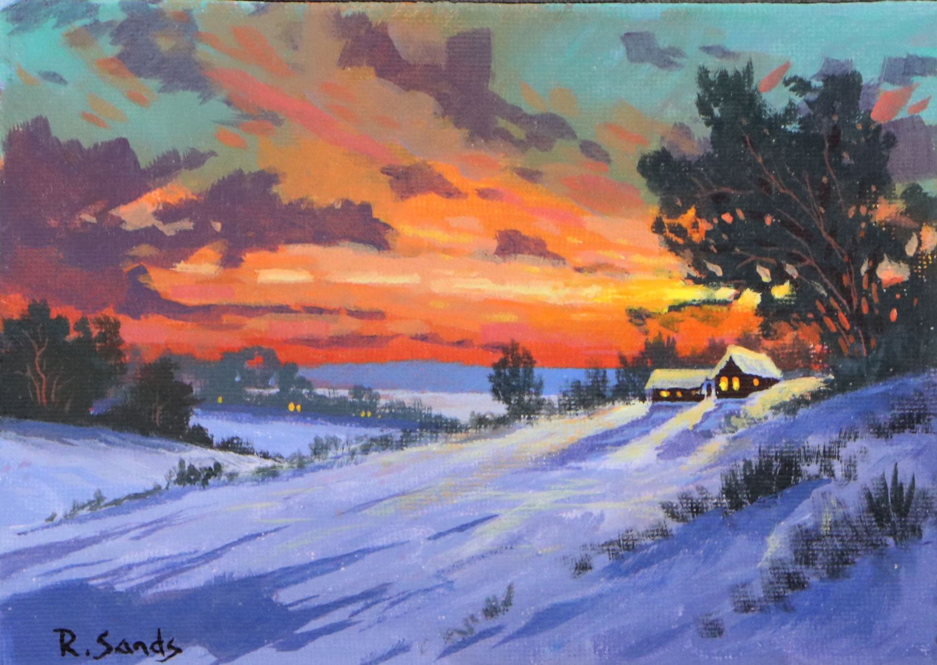 Rosie Sands Acrylic Painting of Snowy Landscape, 2025