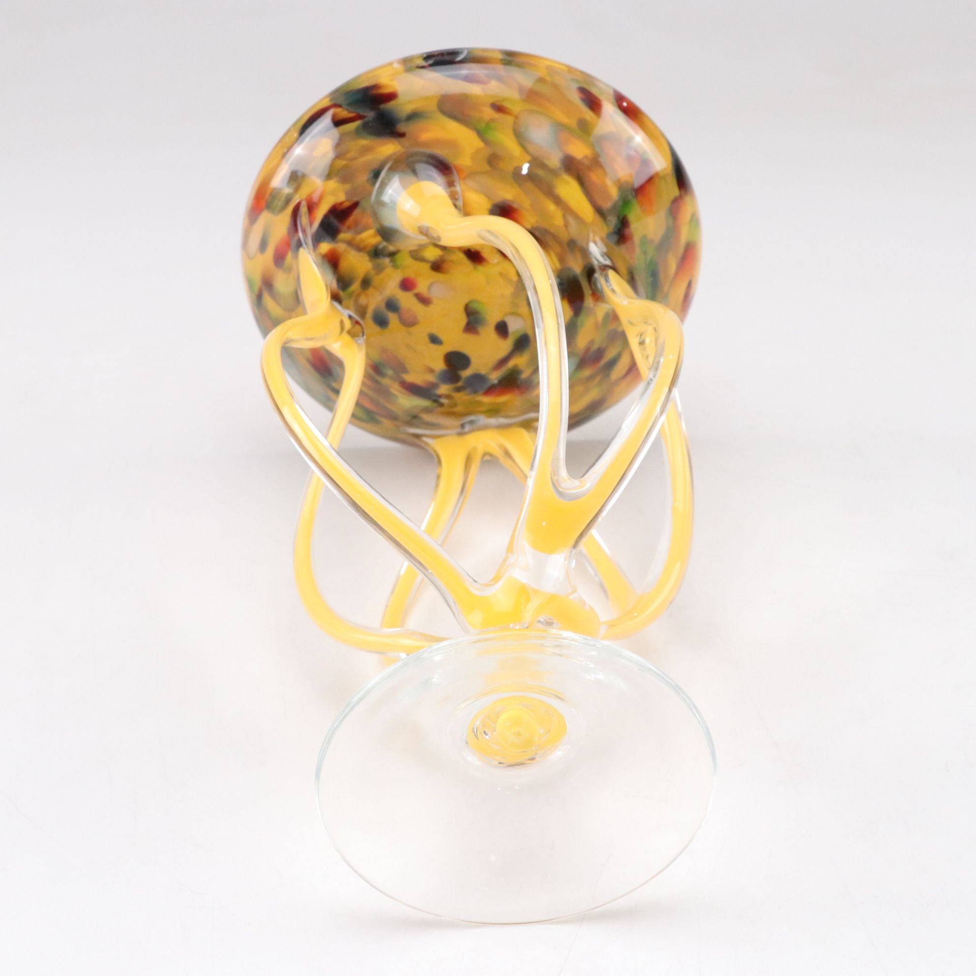 Jozefina Krosno Hand-Blown Art Glass "Jellyfish" Compote in Green and Yellow
