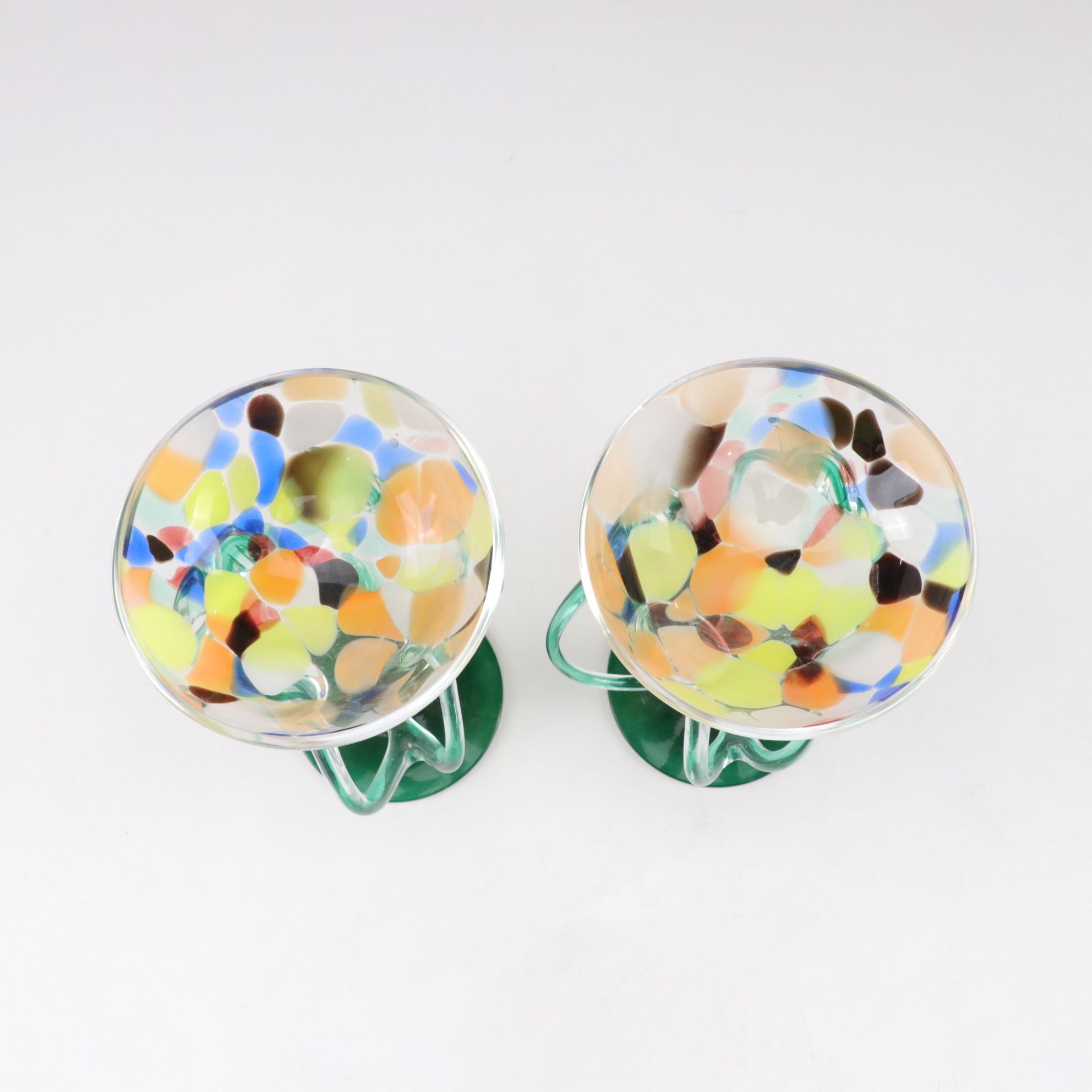 Jozefina Krosno Hand-Blown Art Glass "Jellyfish" Compote in Green and Yellow