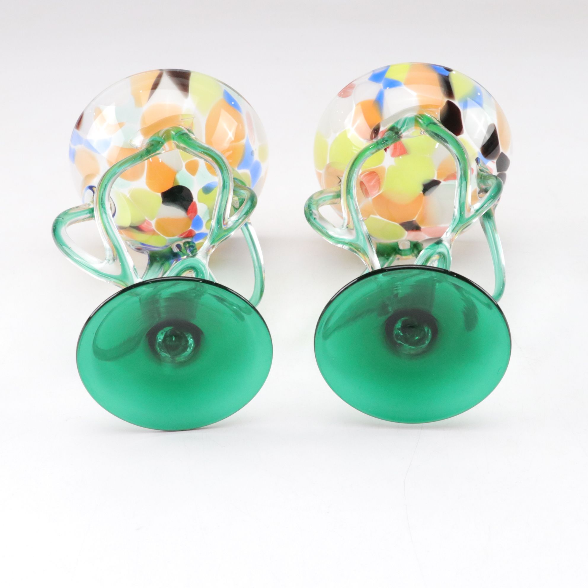 Jozefina Krosno Hand-Blown Art Glass "Jellyfish" Compote in Green and Yellow