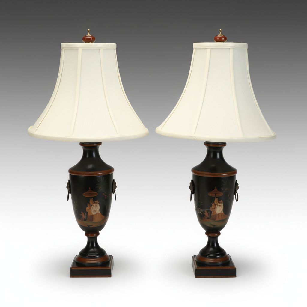 Wildwood Chinoiserie Style Urn Table Lamps with Bell Shade
