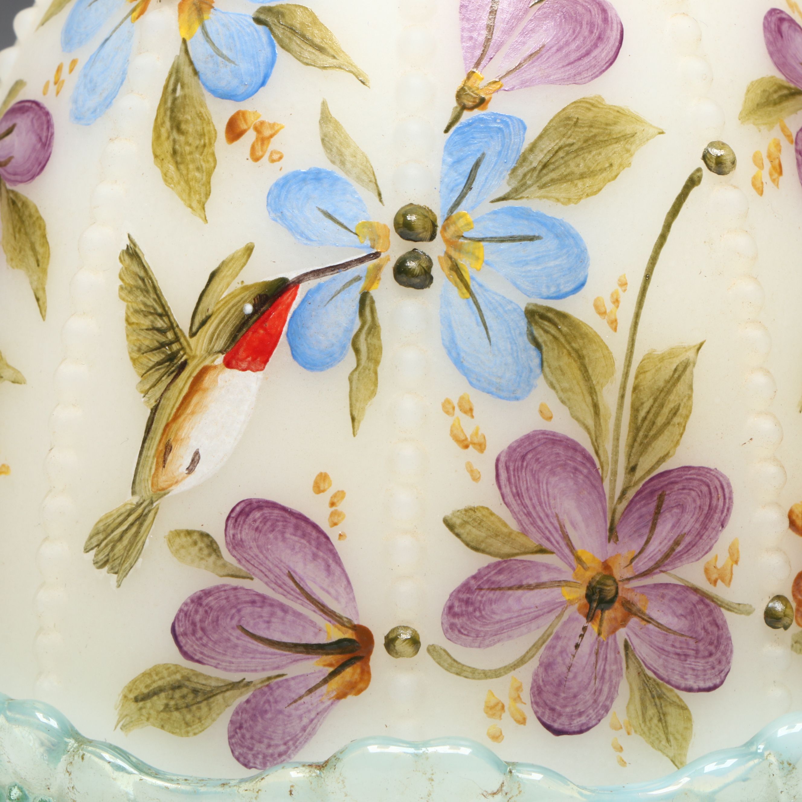 Fenton Hand-Painted Floral Glass Fairy Lamp with S. Clarke Fairy Lamp