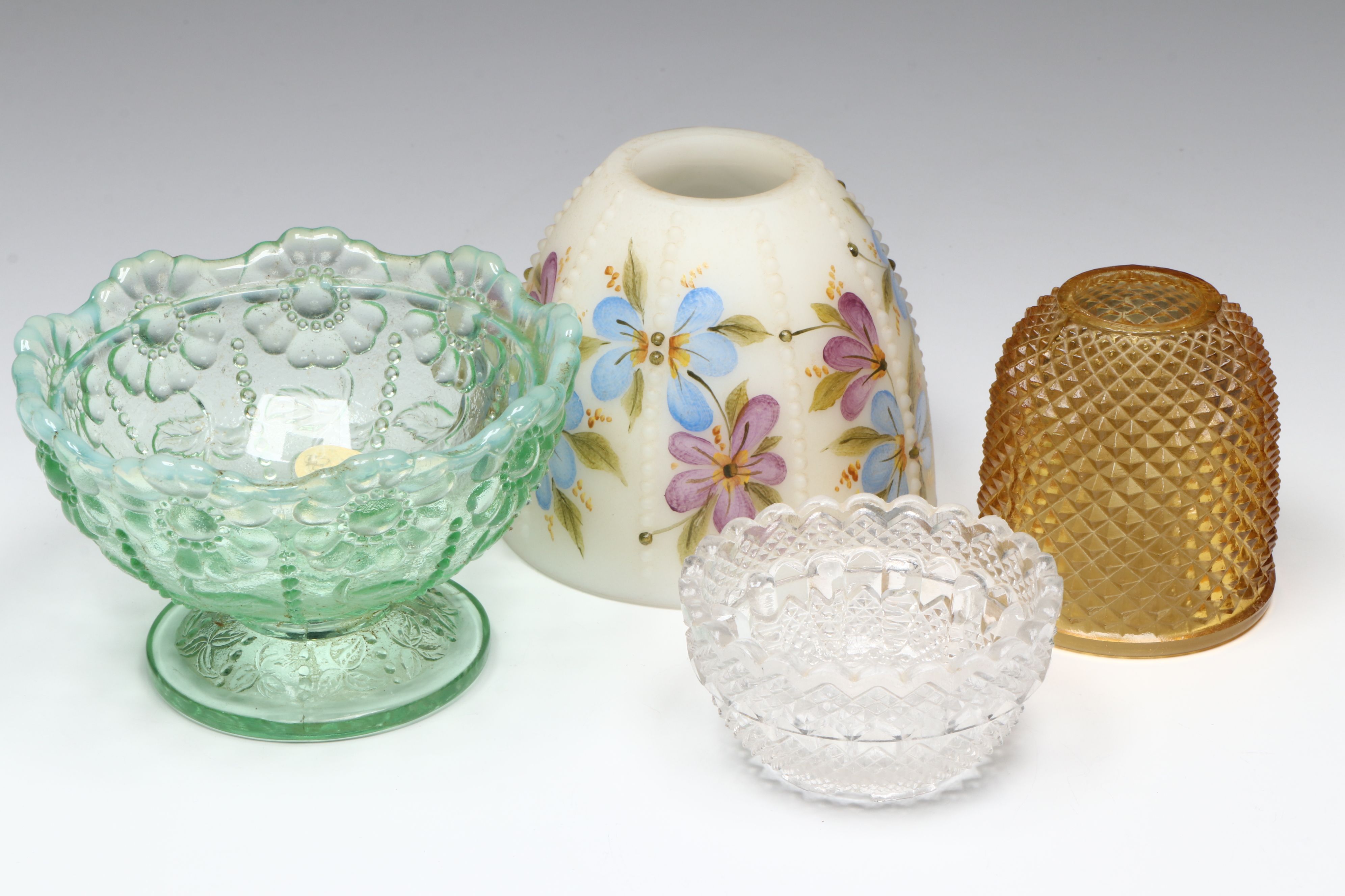 Fenton Hand-Painted Floral Glass Fairy Lamp with S. Clarke Fairy Lamp