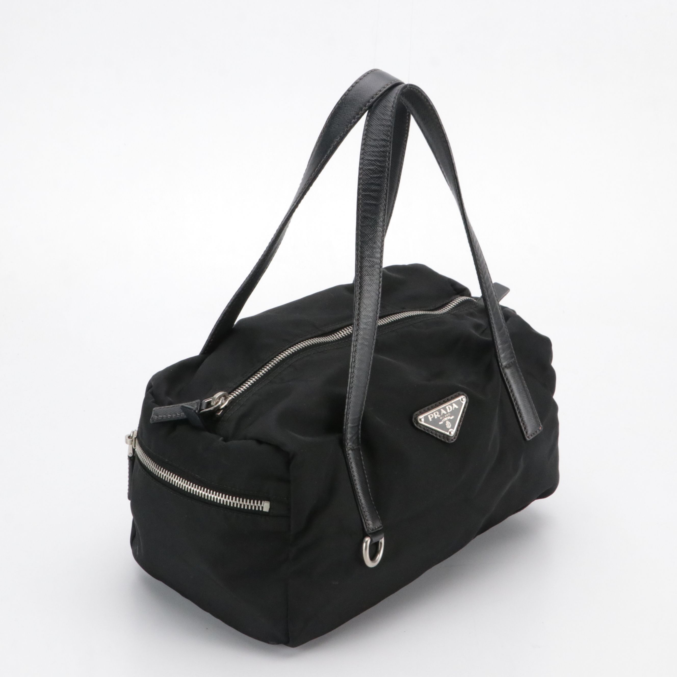 Prada Small Boston Bag in Black Tessuto Nylon and Leather