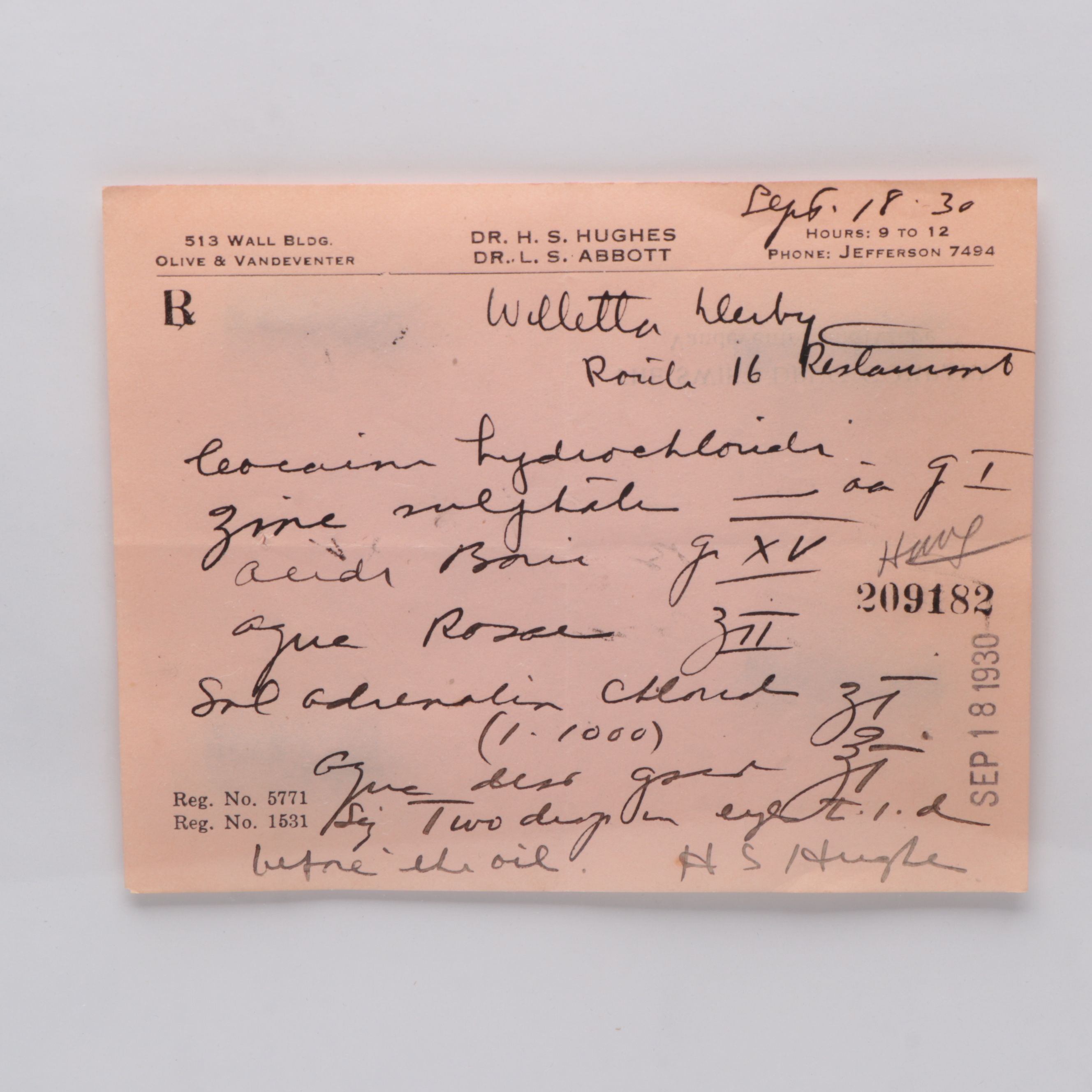 Prescription Form for Cocaine, 1930