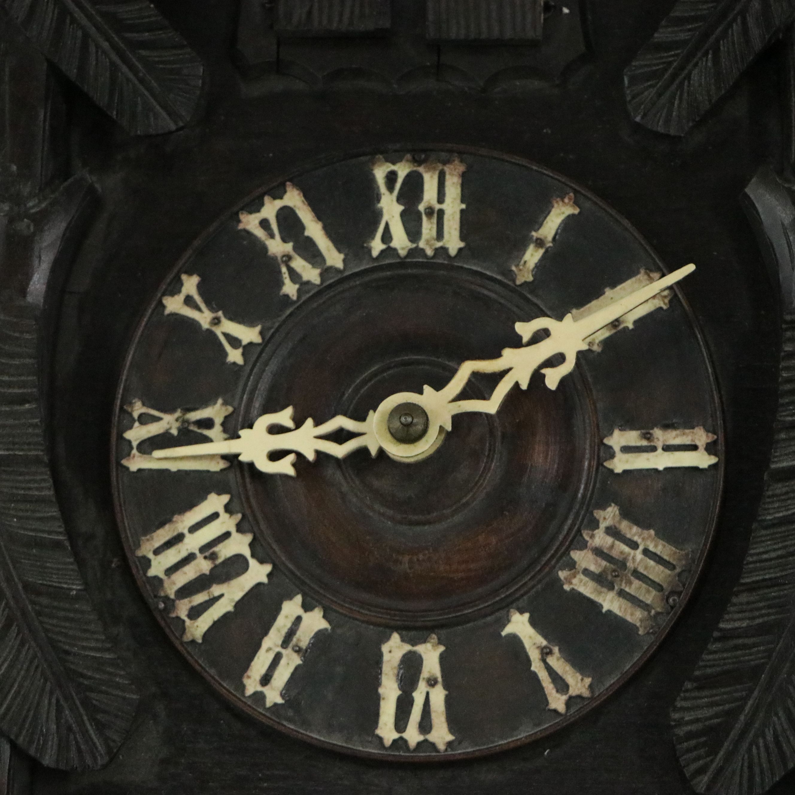 German Black Forest Style Hand-Carved Wood Cuckoo Clock