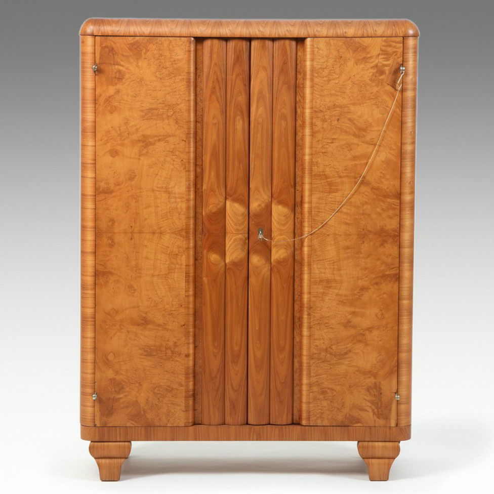 Art Deco Burl Wood Wardrobe, Early 20th Century and Adapted