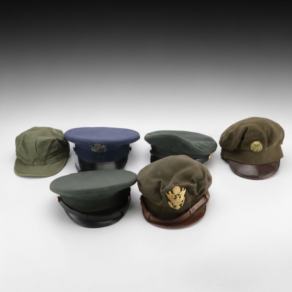 US Military Officer's Peaked and Crushable Caps with Olive Drab Fatigue Cap