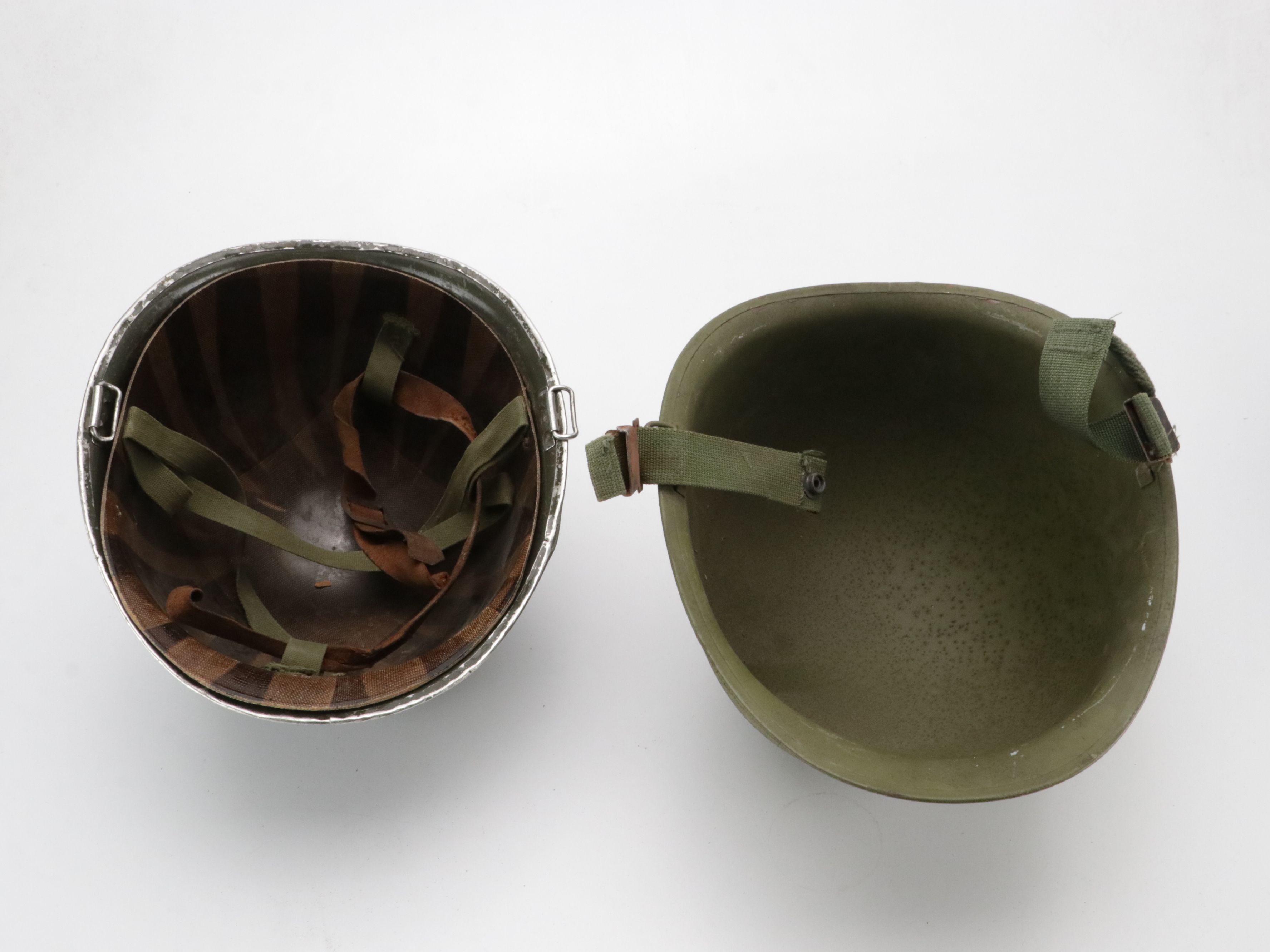 WWII Era OCD Helmet with Other Metal Helmets and Halo Safari Hats