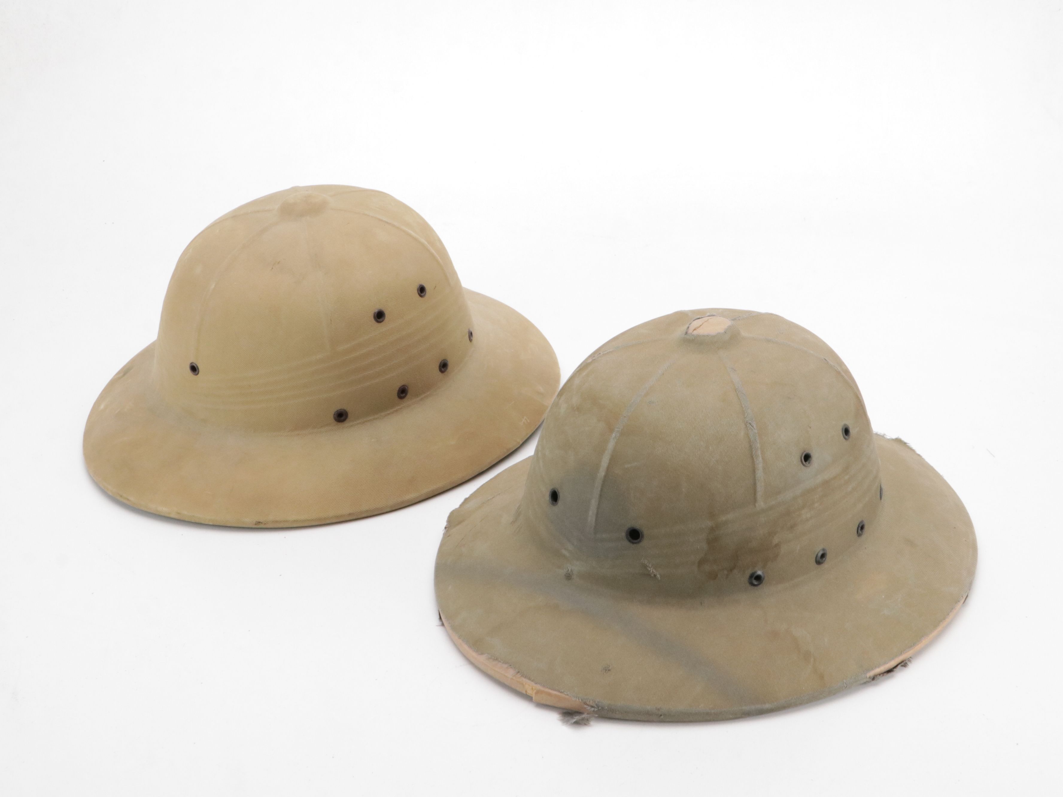 WWII Era OCD Helmet with Other Metal Helmets and Halo Safari Hats