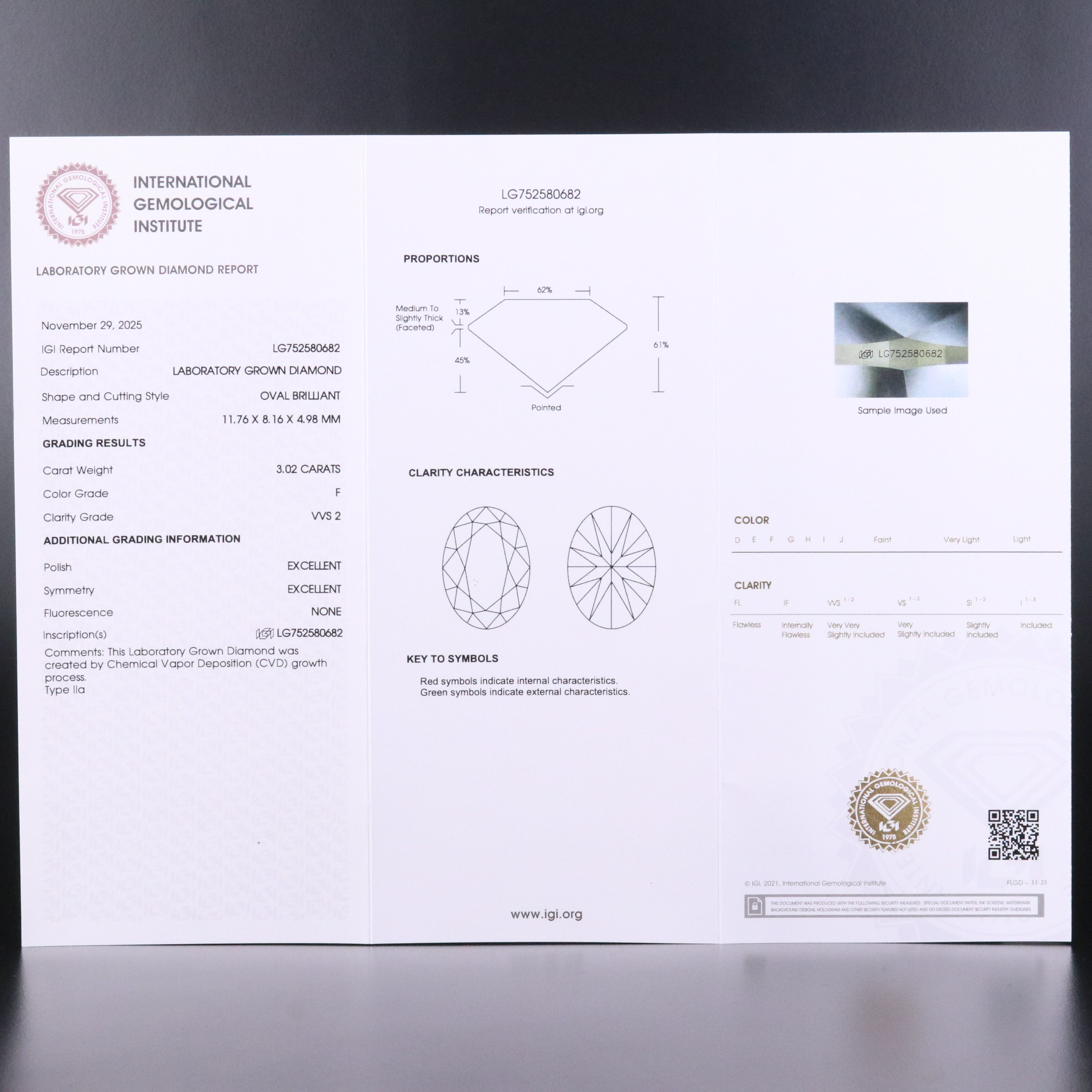 Platinum 3.02 CT Lab Grown Diamond Solitaire Ring with IGI Report