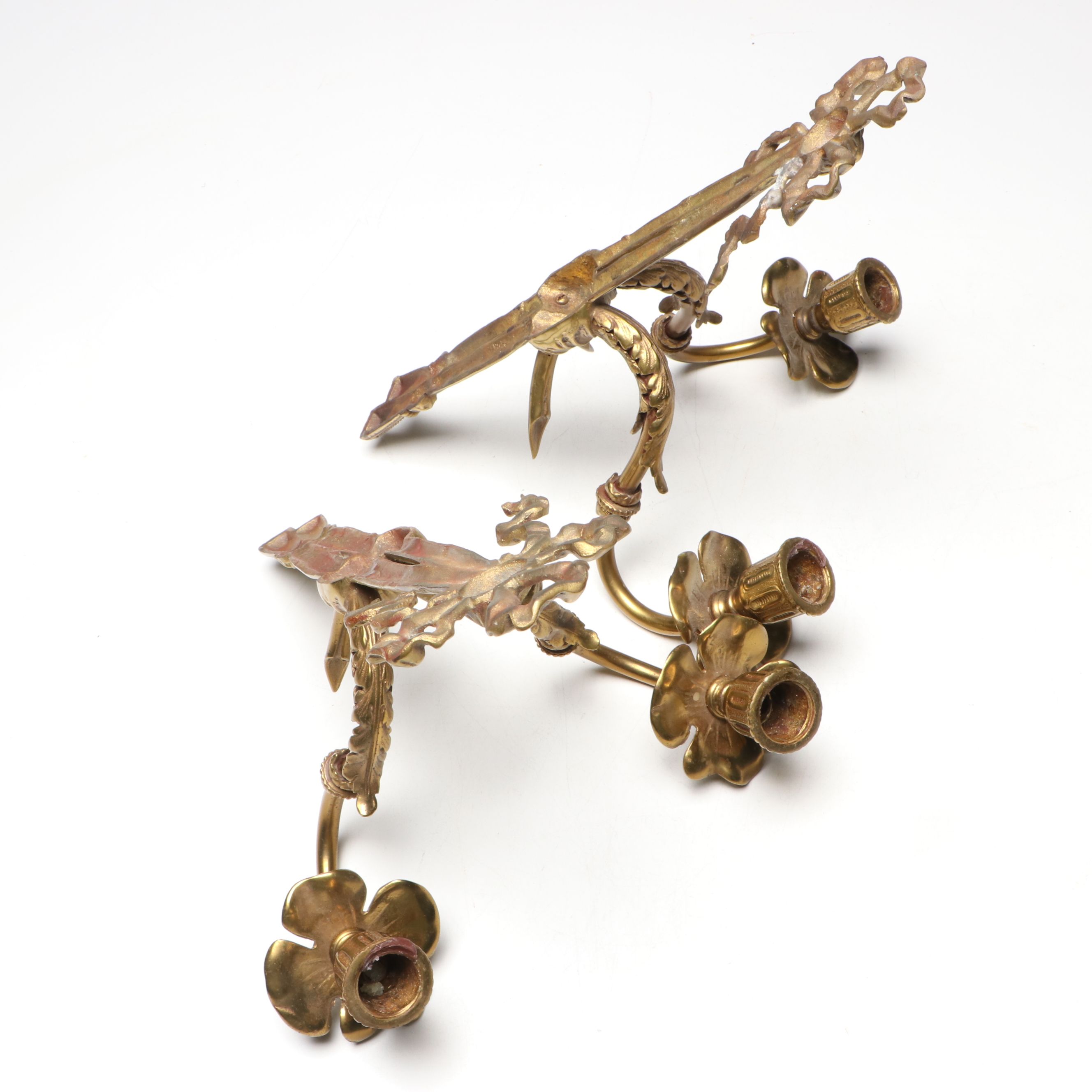 Louis XVI Brass Finish Candle Sconces