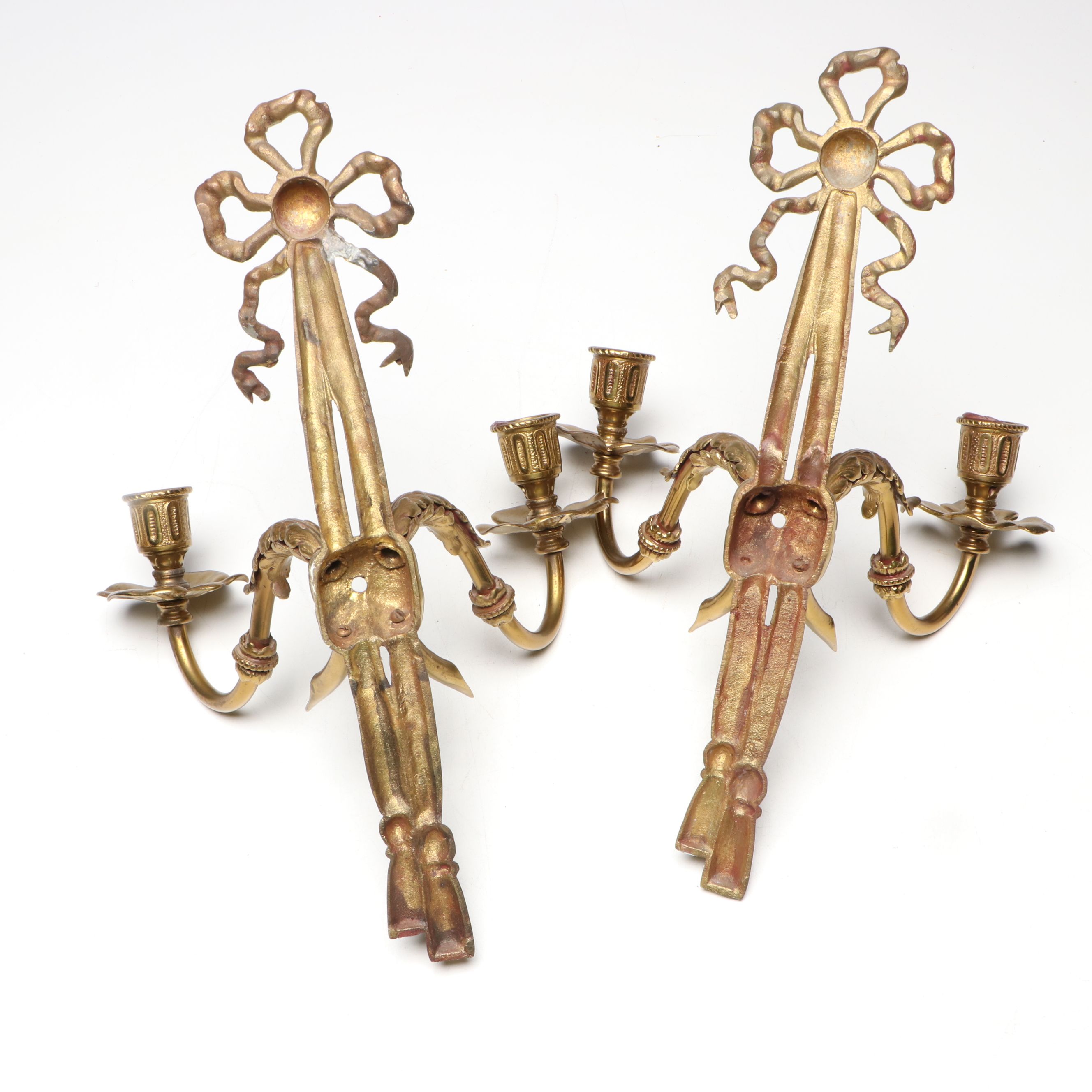 Louis XVI Brass Finish Candle Sconces