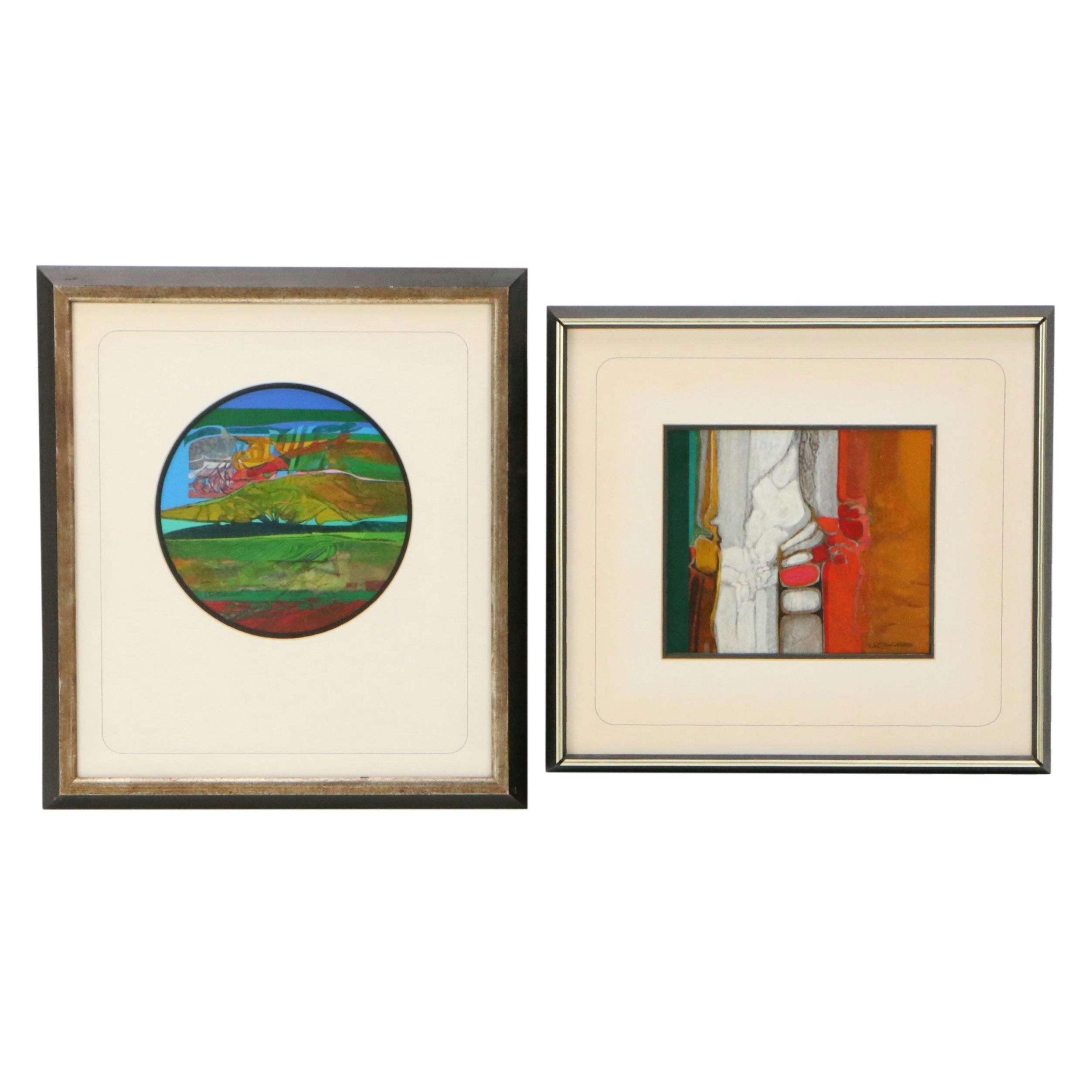 Luis R. Cuevas Mixed Media Paintings "Rock Formation" and "Circular Landscape"