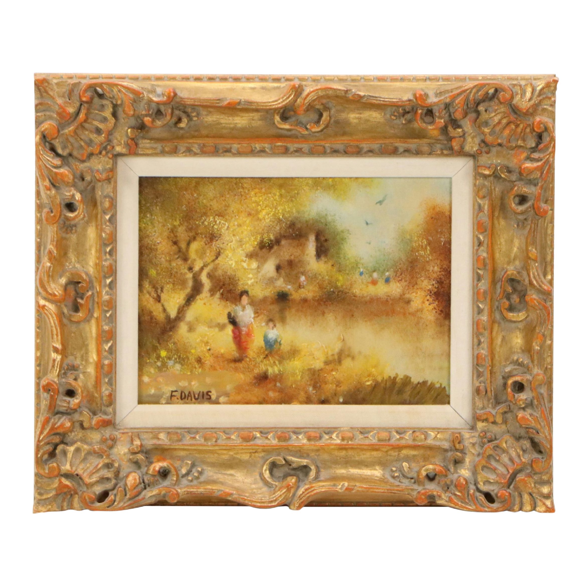 Francis Davis Landscape Oil Painting with Figures, 20th Century