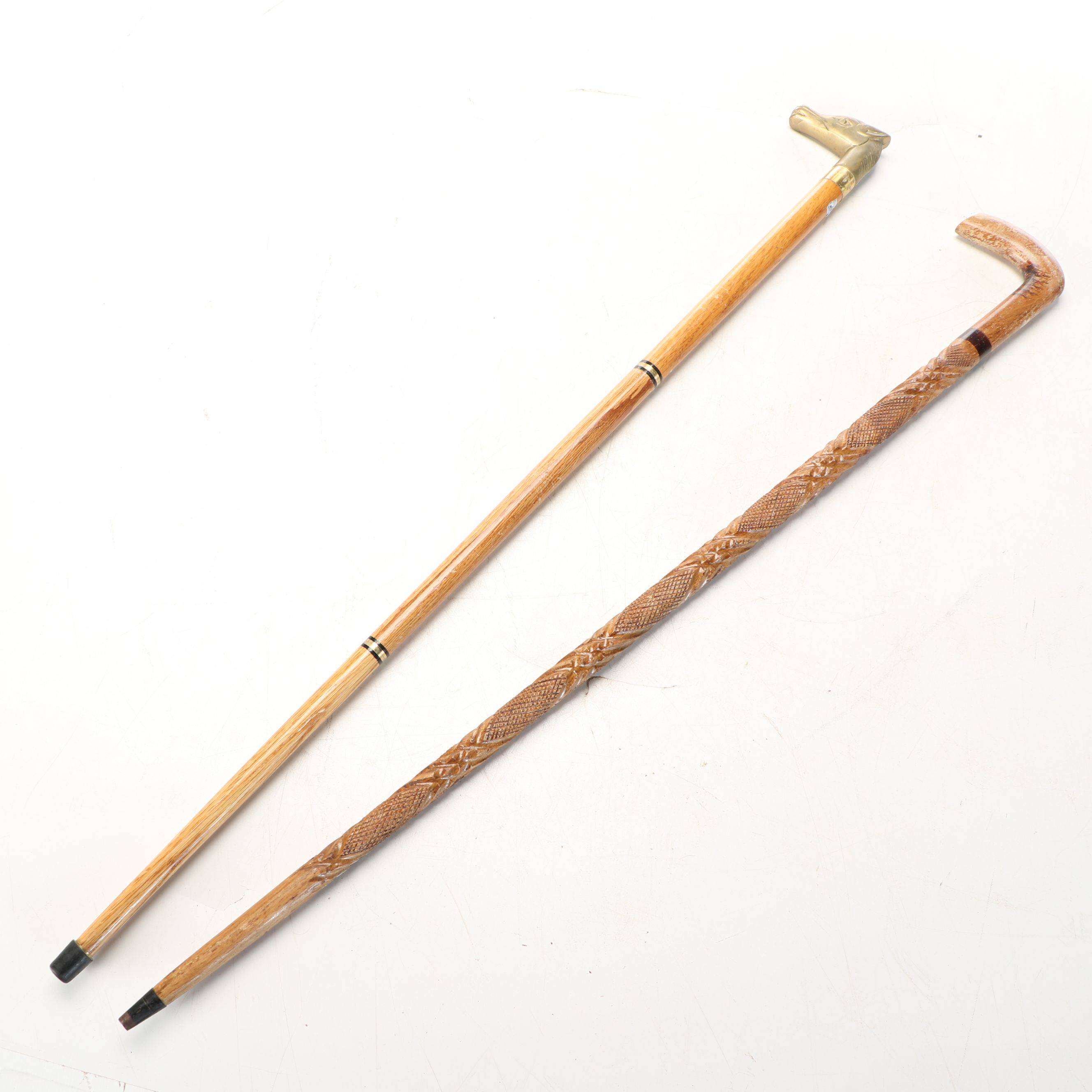 San Pacific Brass Horse Head with Other Carved Wood Walking Sticks