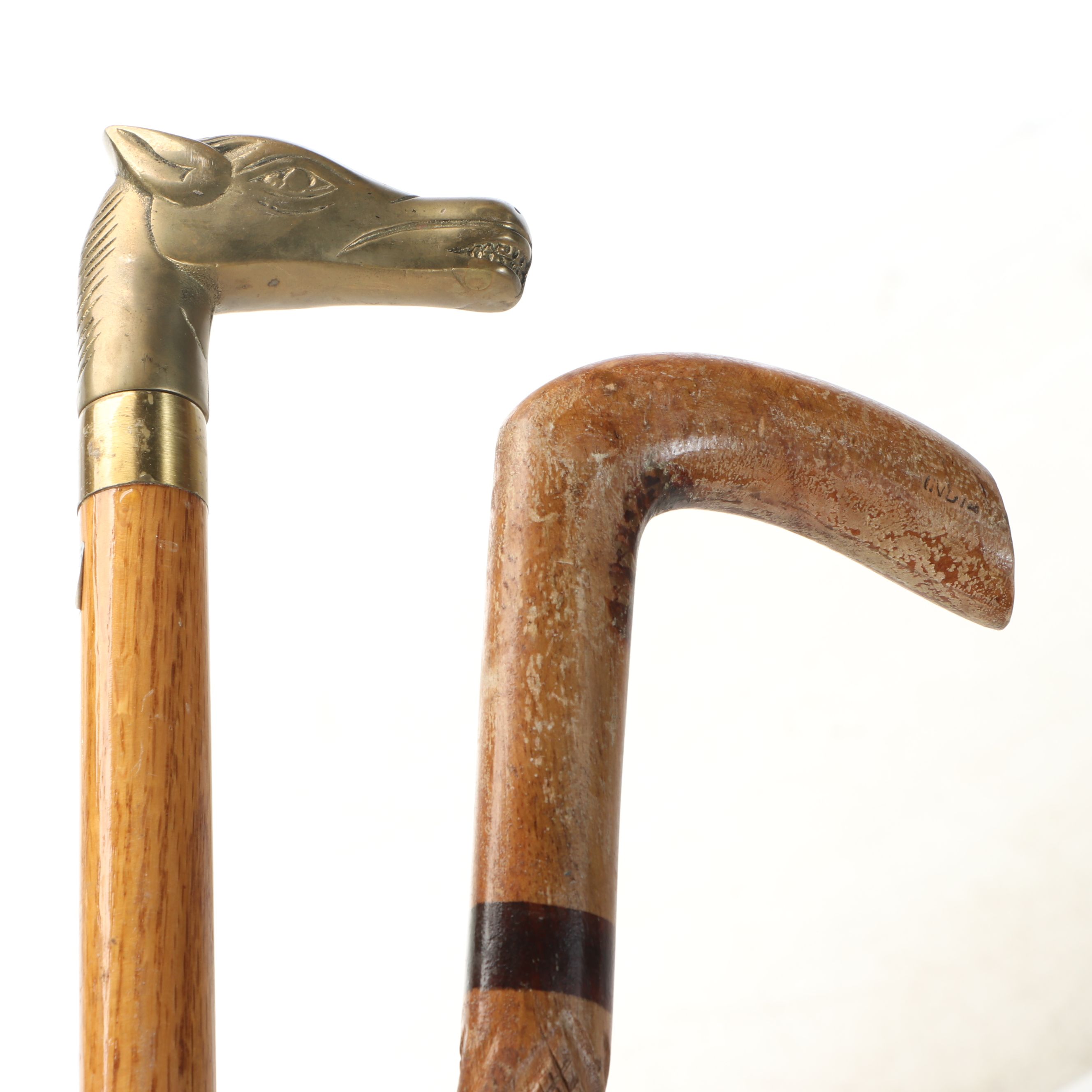 San Pacific Brass Horse Head with Other Carved Wood Walking Sticks