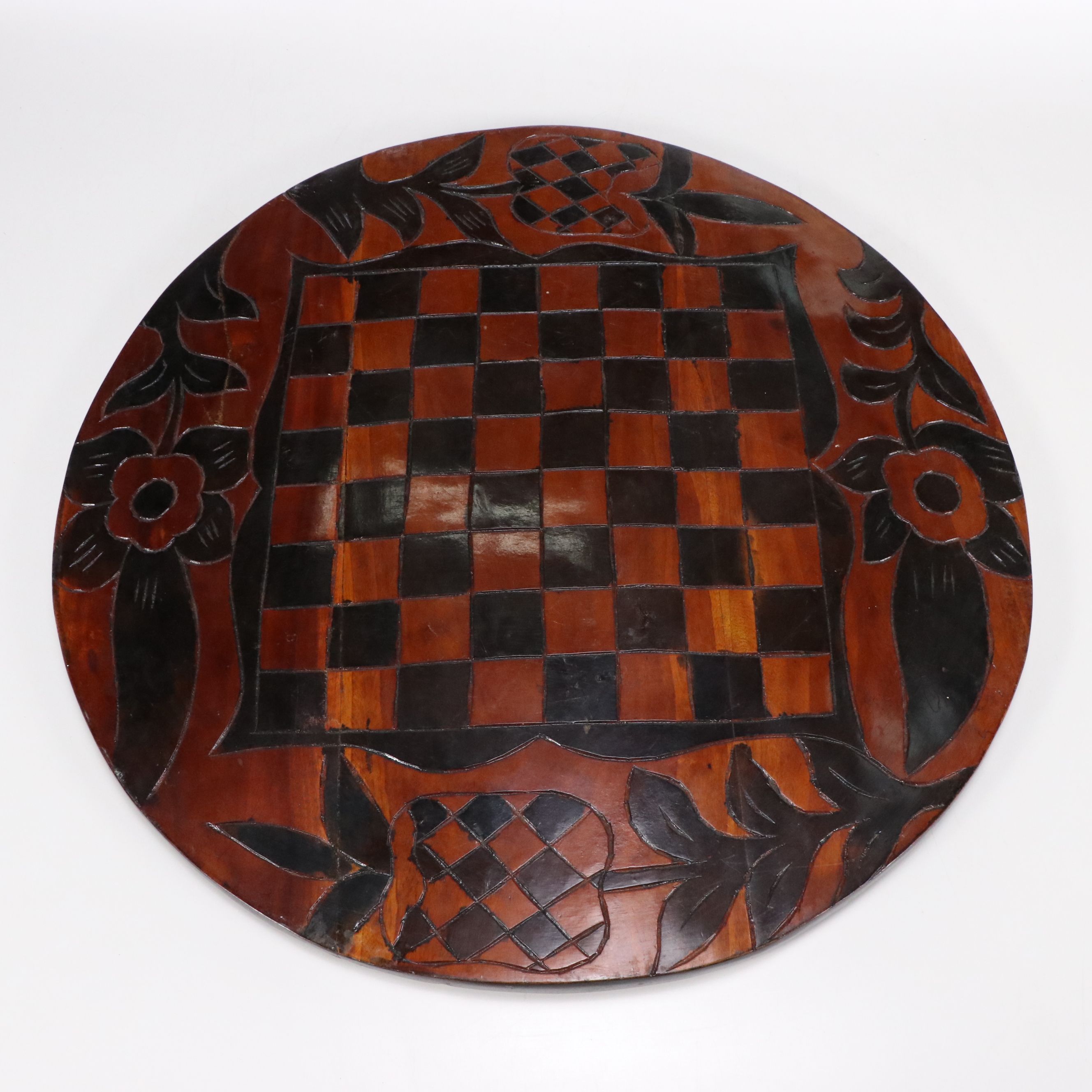 Reversible Wooden Chess Game Table with Carved Animals
