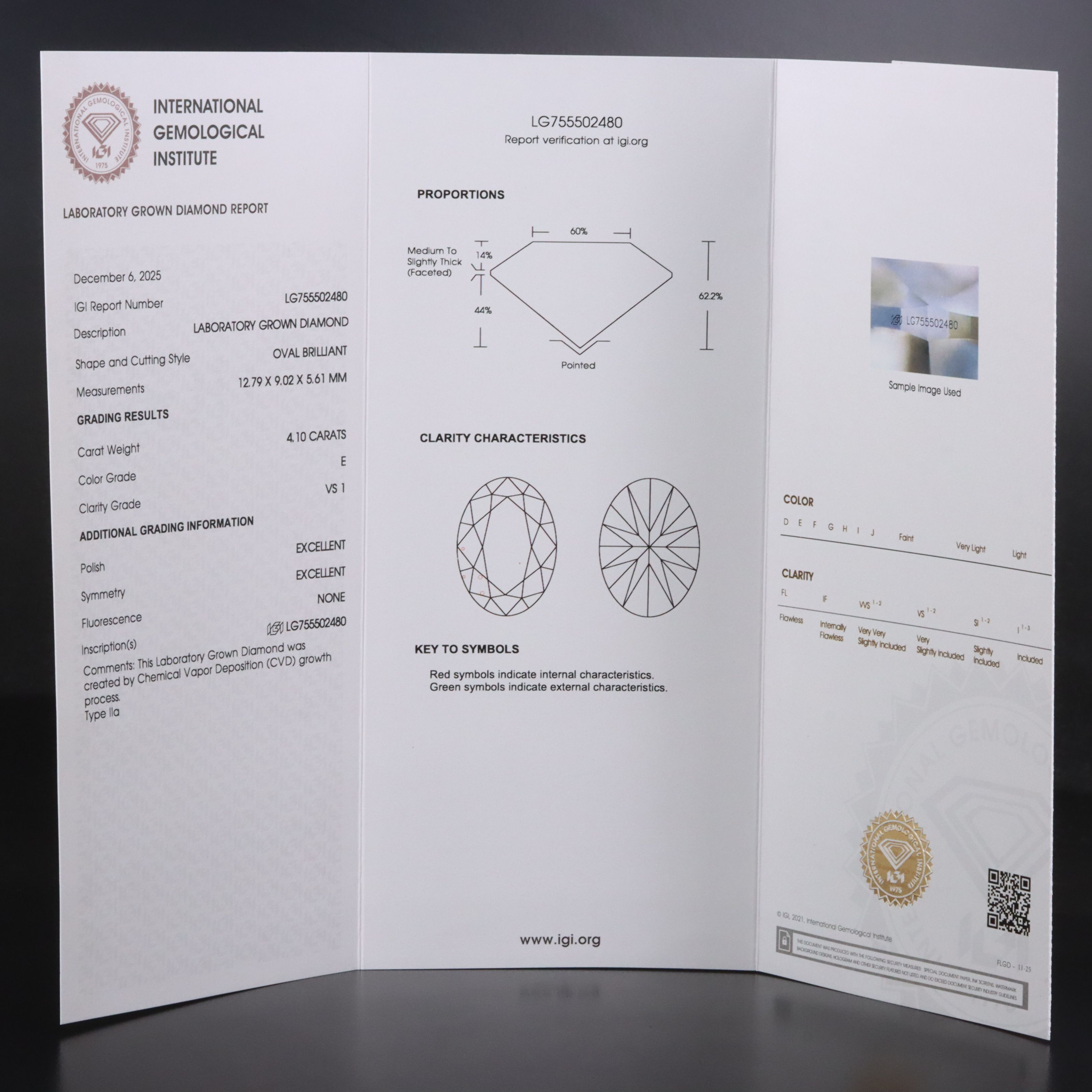 18K 4.10 CT Lab Grown Diamond Solitaire Ring with IGI Report