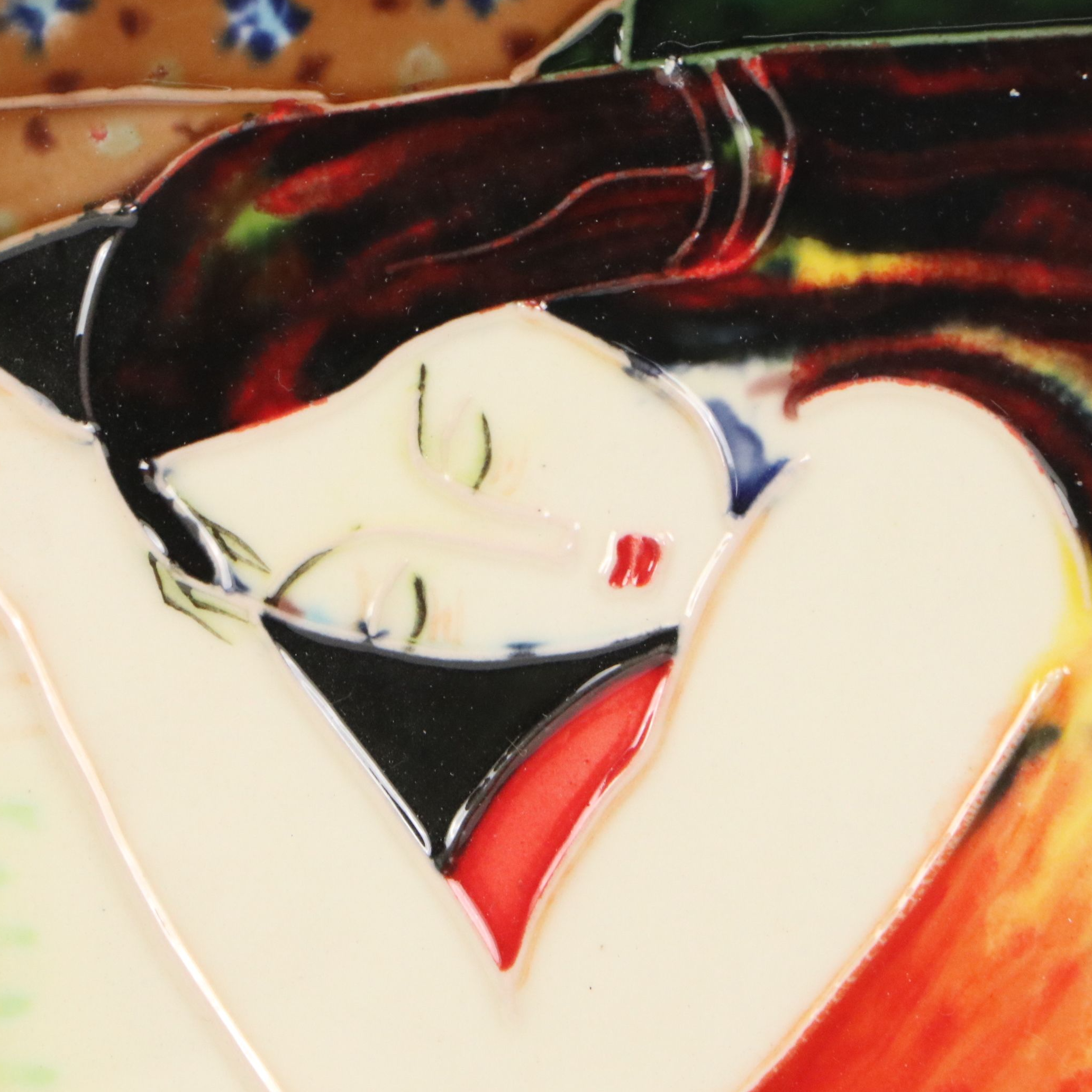 Yang Yang Figural Glazed Tile Art "Dreaming"