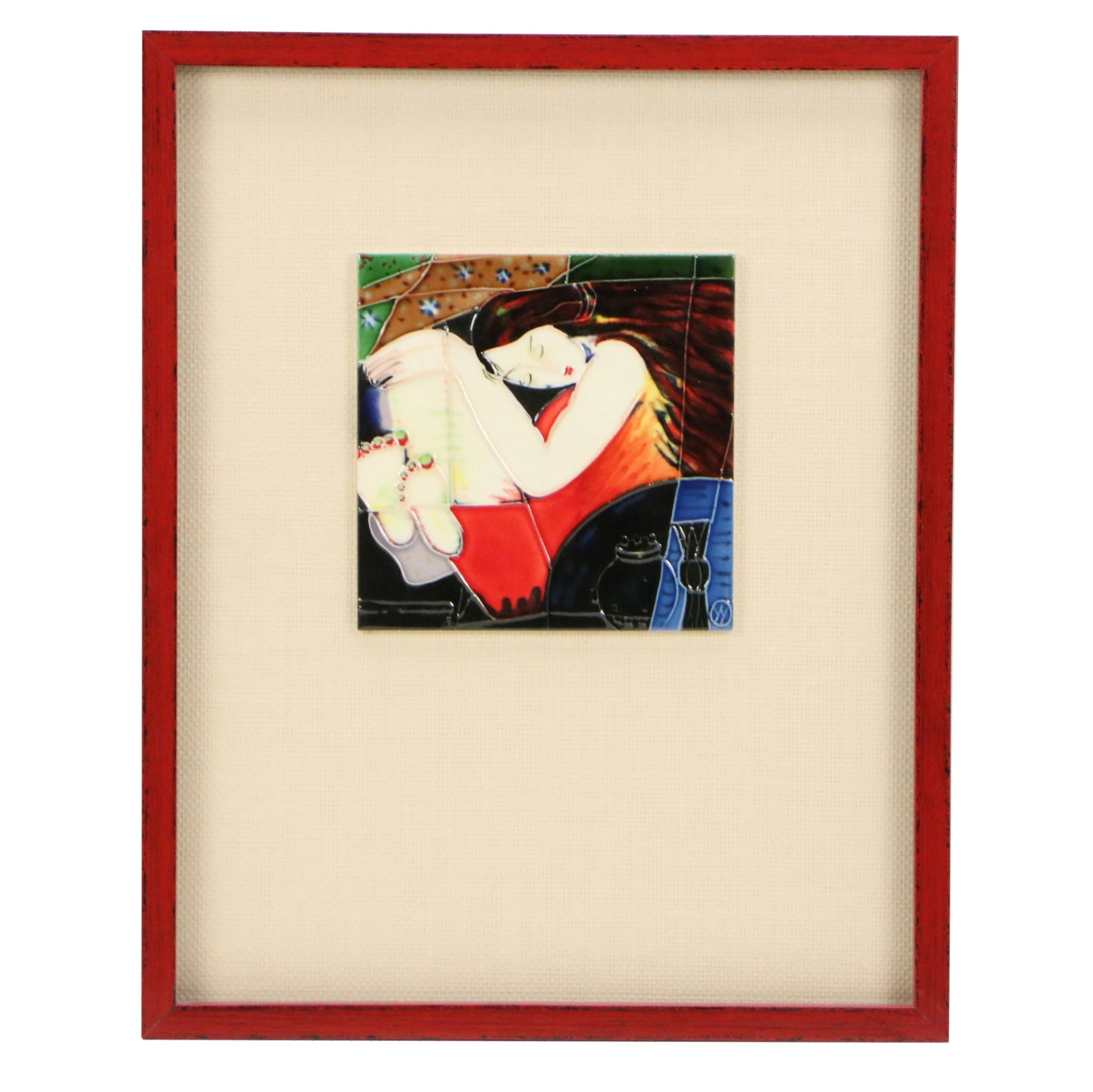 Yang Yang Figural Glazed Tile Art "Dreaming"