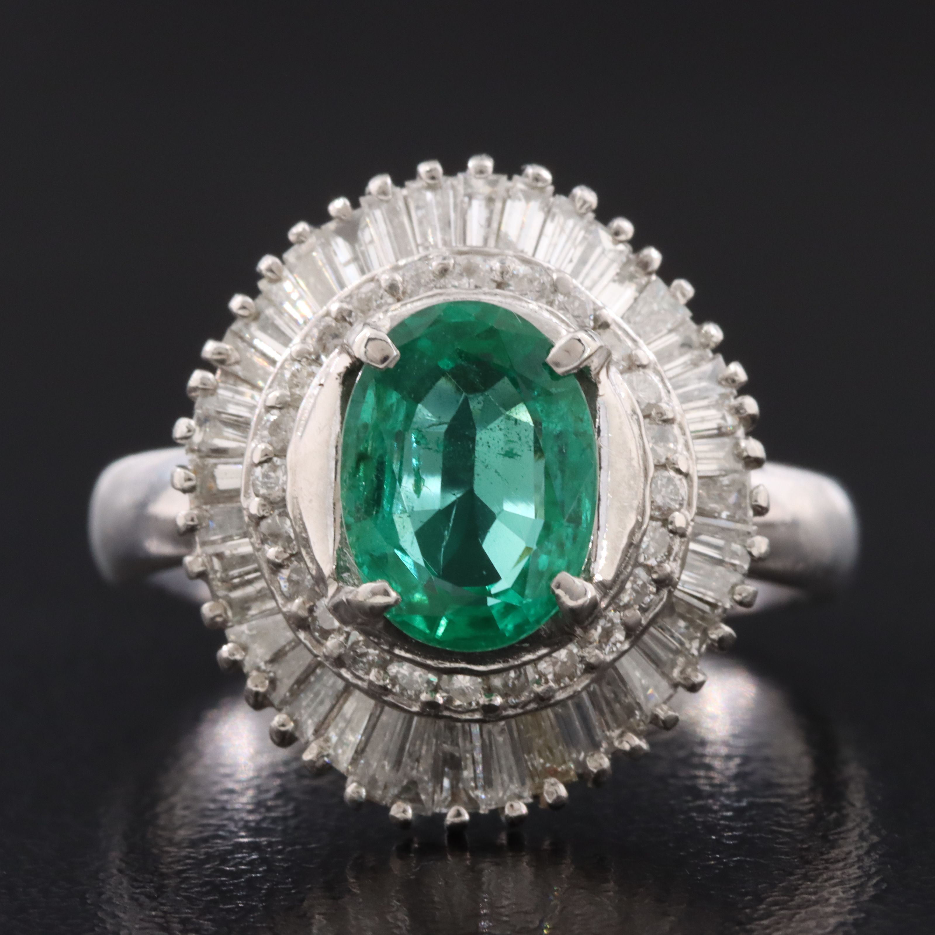 Platinum 1.50 CT Zambian Emerald and Diamond Ring with GIA Report