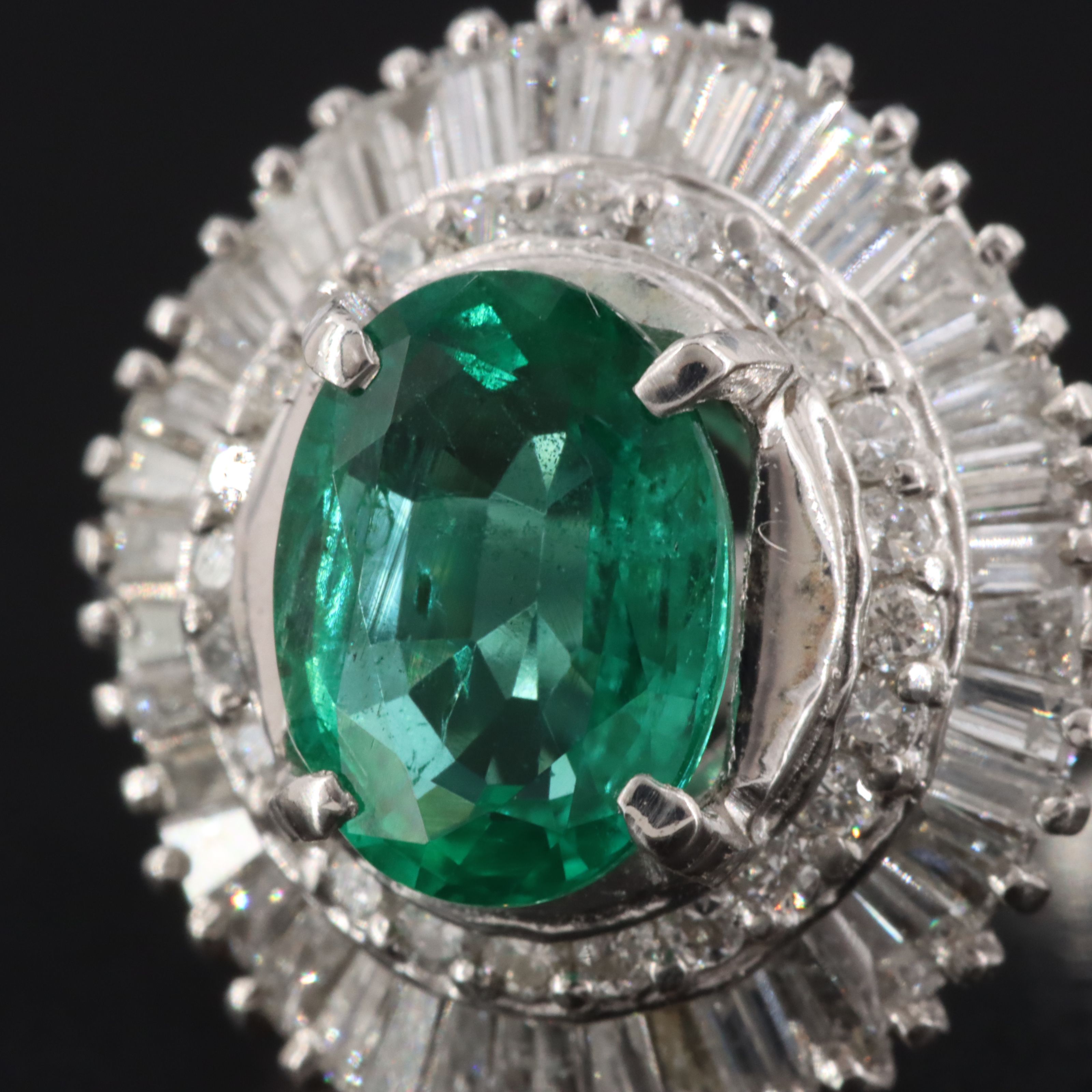 Platinum 1.50 CT Zambian Emerald and Diamond Ring with GIA Report