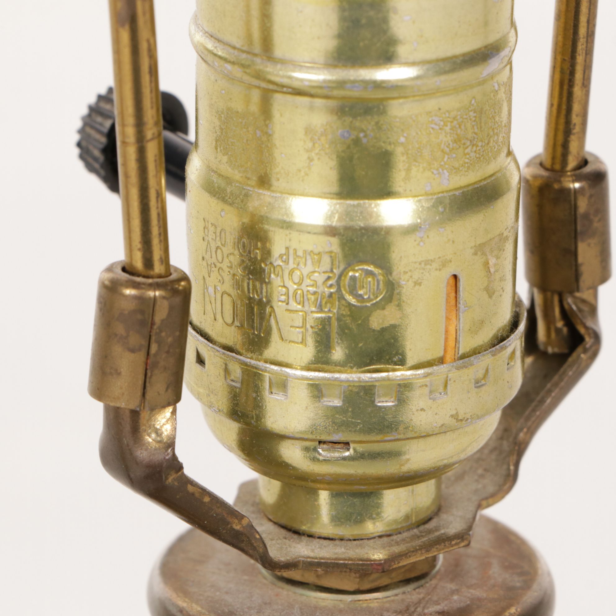 Stiffel Style Ceramic and Brass Table Lamps with Shirred Silk Shades