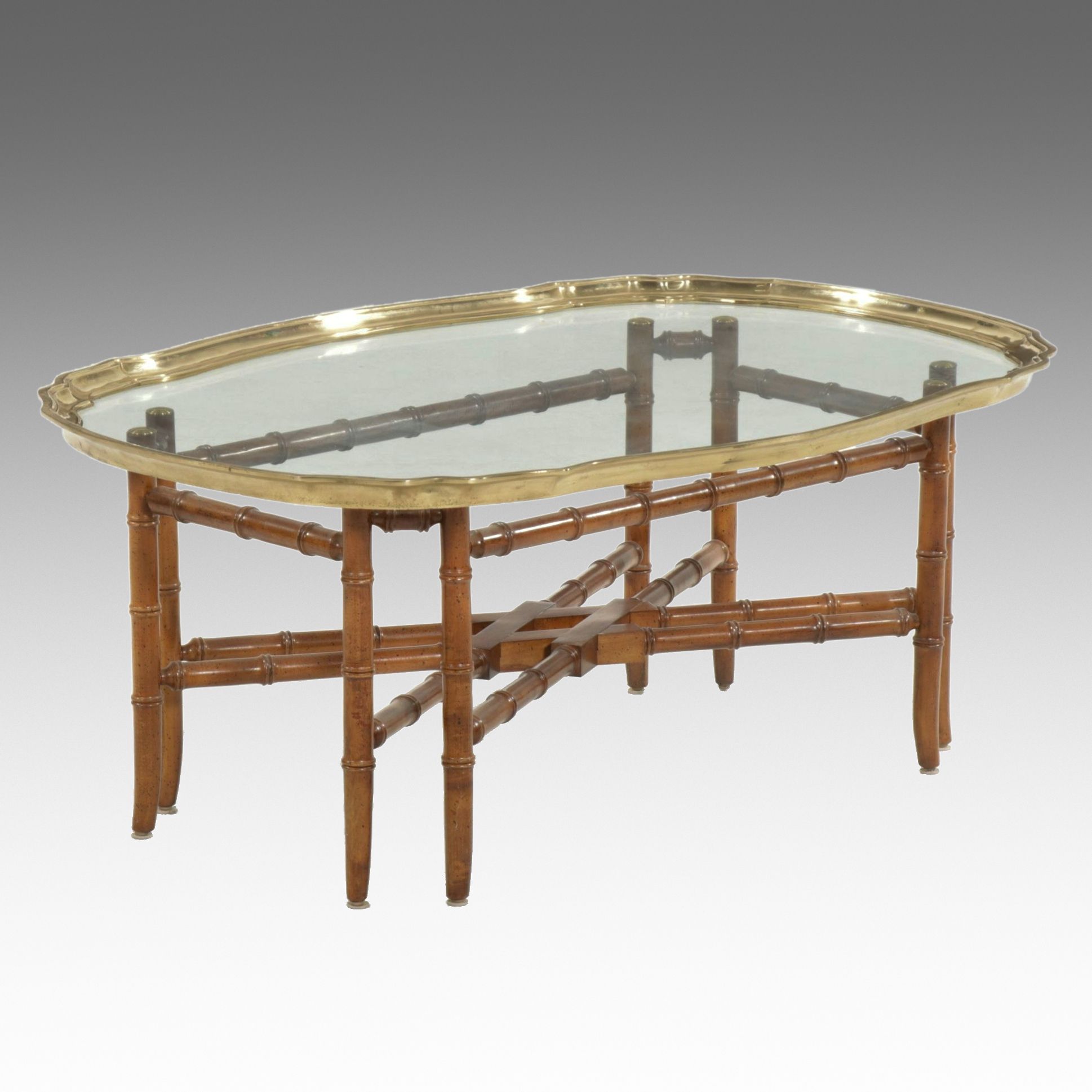 Brass Framed Tray-Top Coffee Table with Faux Bamboo Base